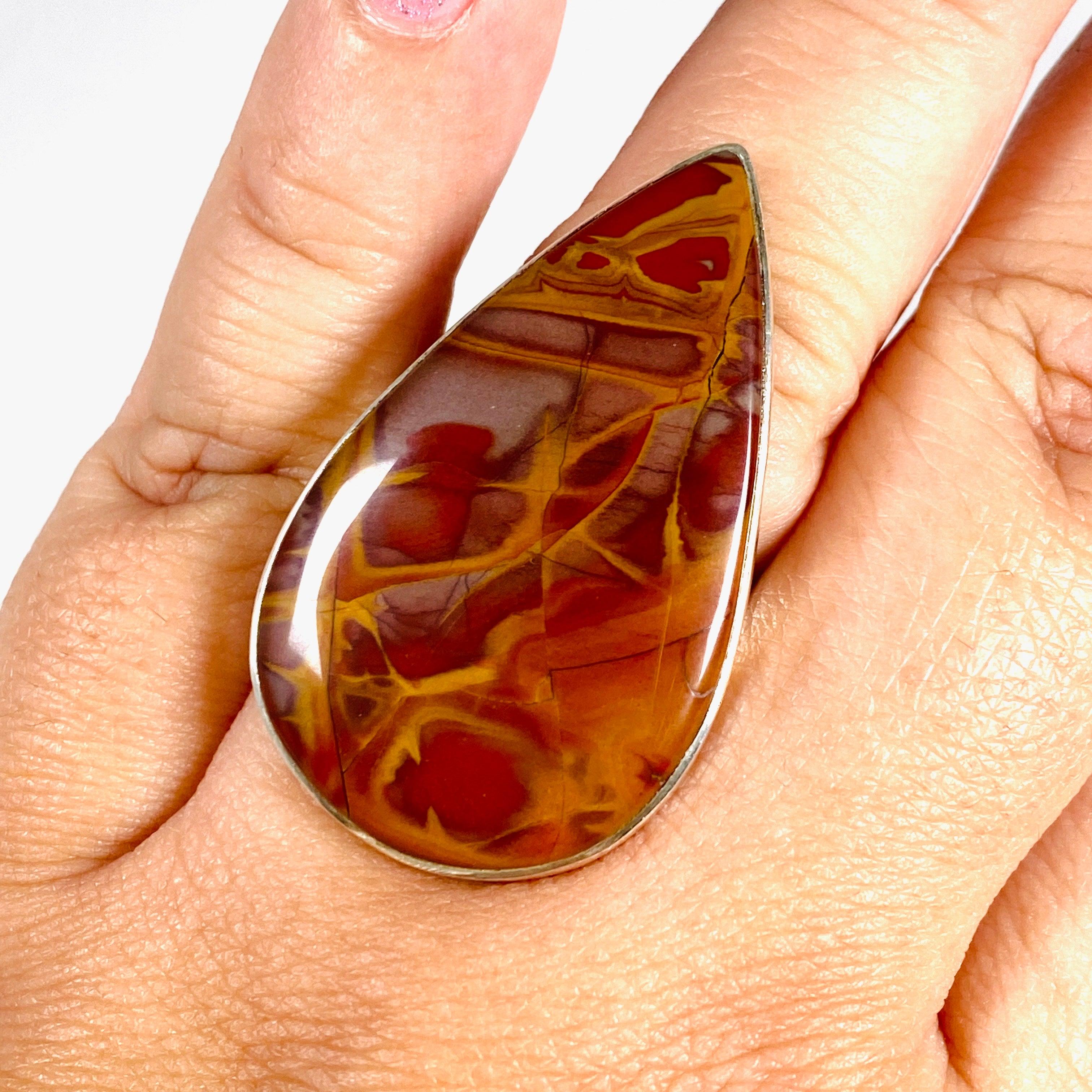 Natural Pilbara Noreena Jasper Teardrop Ring - Size 11 - KRGJ2222 - Handmade Boho Jewelry for Women - Perfect for Spiritual Healing, Meditation & Everyday Wear