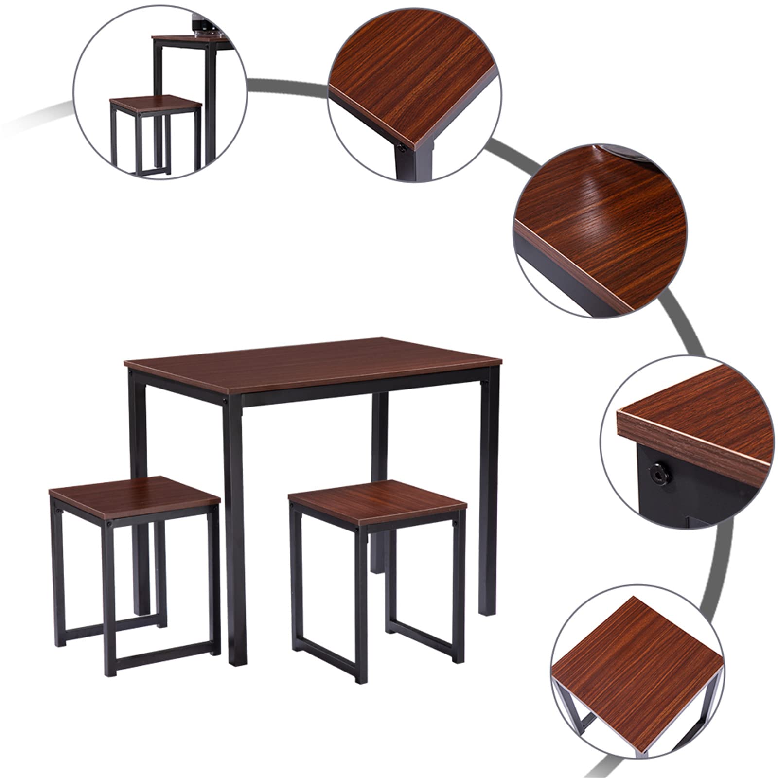 Compact Round Kitchen Table Set for 2 - 3 Piece Small Space Dining Set with 2 Chairs, Breakfast Nook Table & Wine Rack - Perfect for Apartments, Tiny Homes & Cozy Breakfast Nooks (Walnut)