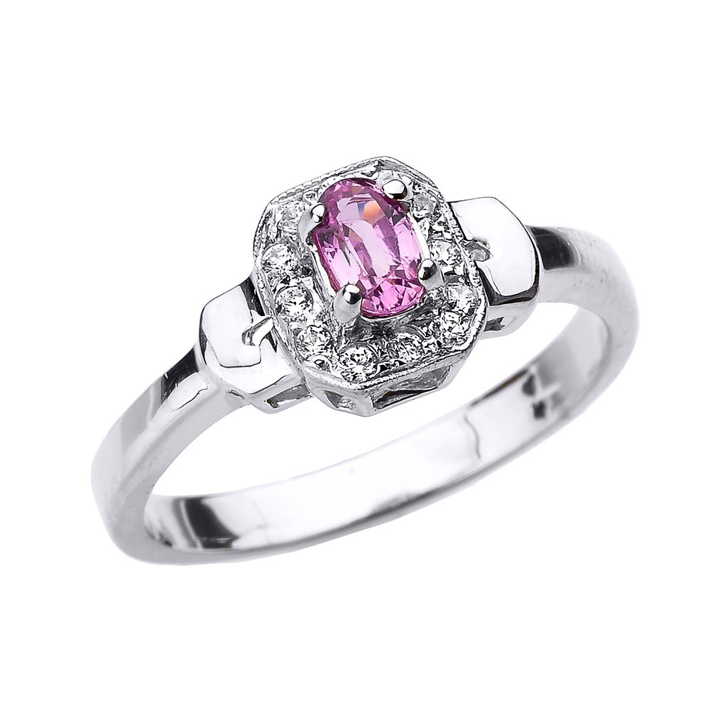 14K White Gold Diamond & Pink Sapphire Engagement Ring for Women - Elegant Wedding Band, Promise Ring, Anniversary Gift for Her