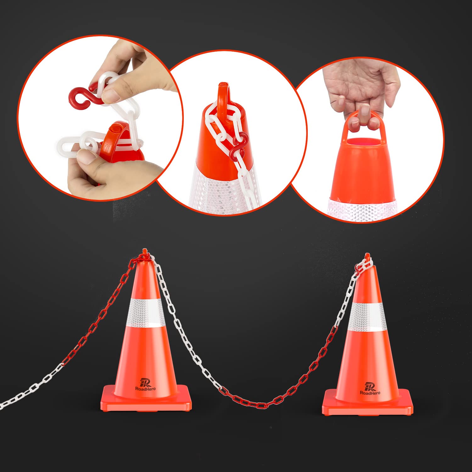 RoadHero 18 Inch Traffic Cones - 12 Pack Orange Safety Cones with Handle & Reflective Collar for Parking Lots, Sports Training, Driving Practice, Construction Sites & Road Safety | Durable Cones for Traffic Control, Event Marking & Outdoor Safety