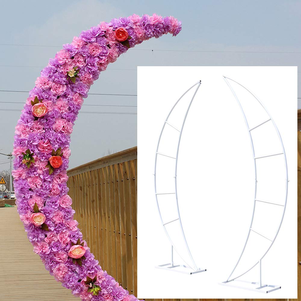 White Metal Wedding Arch Stand - 2PCS Moon Floral Backdrop for Wedding Party & Home Decor
