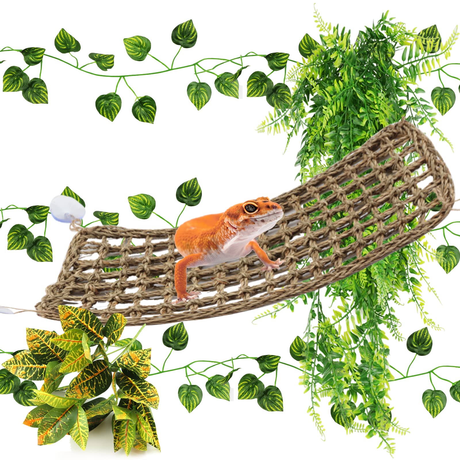 Premium Bearded Dragon Hammock & Reptile Hide Decor - Jungle Climbing Vines & Plants for Leopard Gecko, Chameleon, Lizard, Snake Tank Accessories | Perfect for Climbing, Basking & Habitat Enrichment