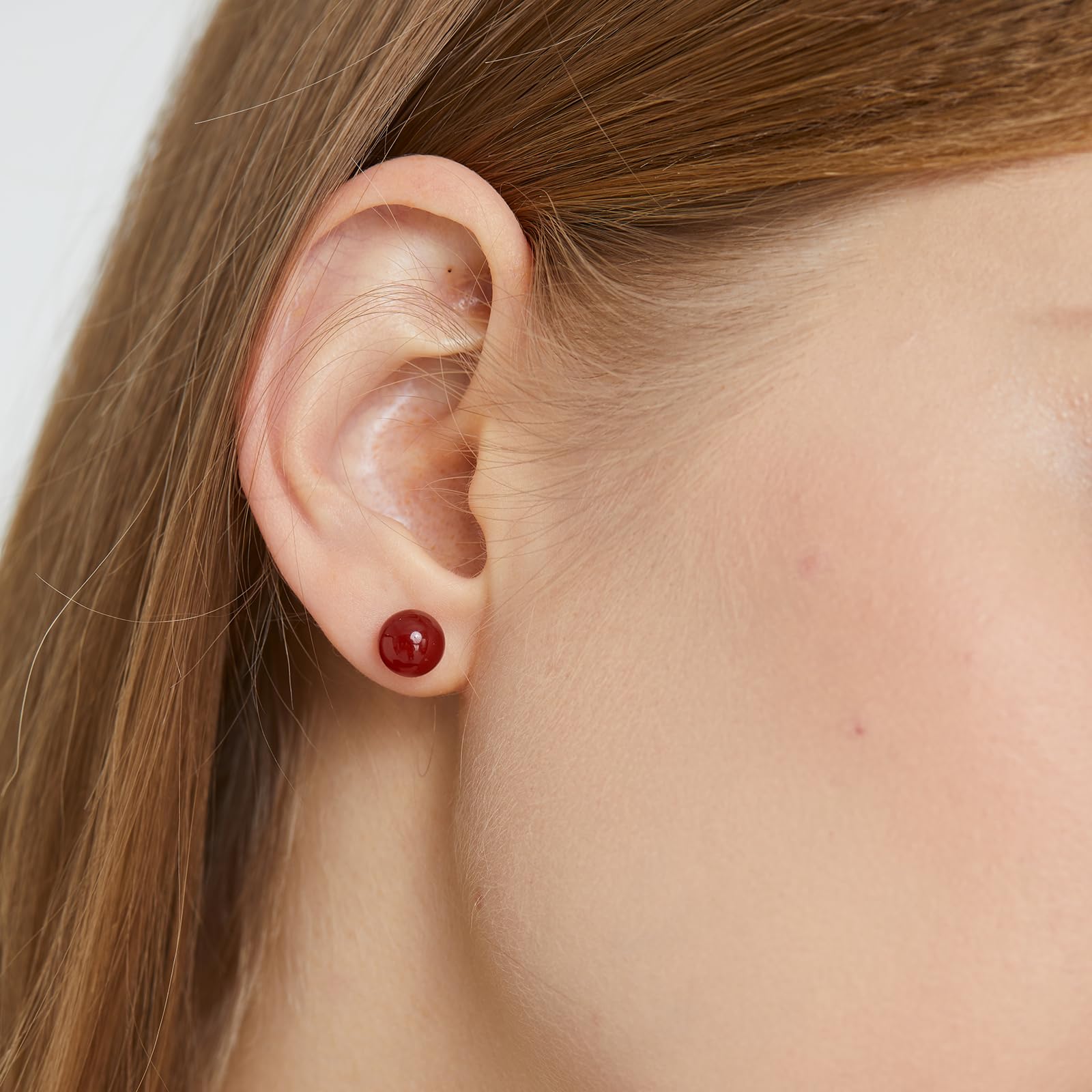 Natural Carnelian Stud Earrings for Women - 8mm Sterling Silver Hypoallergenic Handmade Gemstone Jewelry | Perfect for Everyday Wear, Gifts & Special Occasions