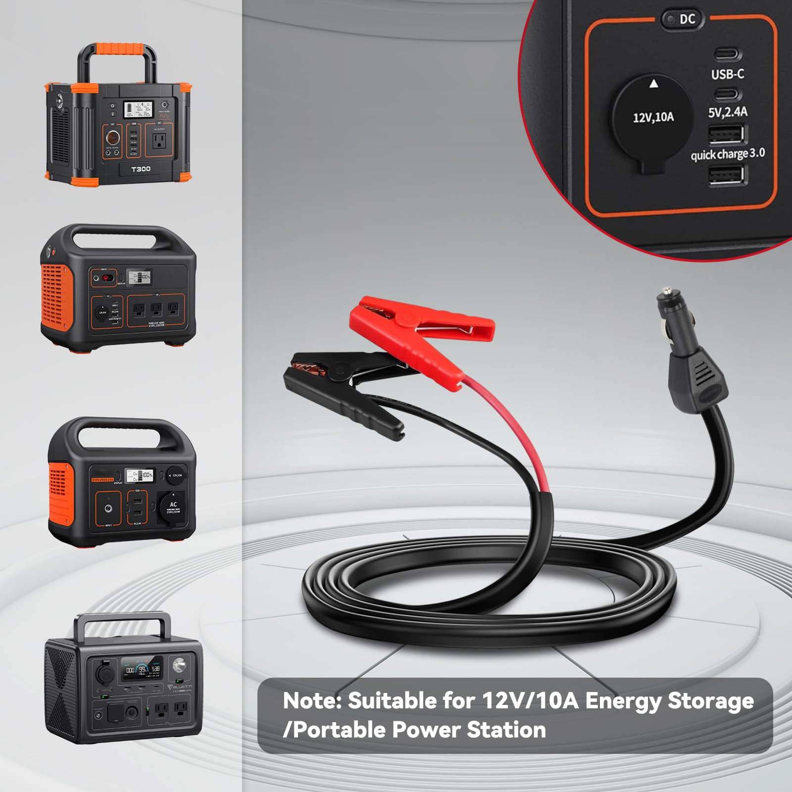 Beaspire 12V 10A Jumper Cables for Energy Storage Battery & Portable Power Station - Universal Car Charging Adapter with 5.9FT 8AWG Cable & Carry Bag - Perfect for Emergency Jump Starts, Camping, and Power Tool Charging