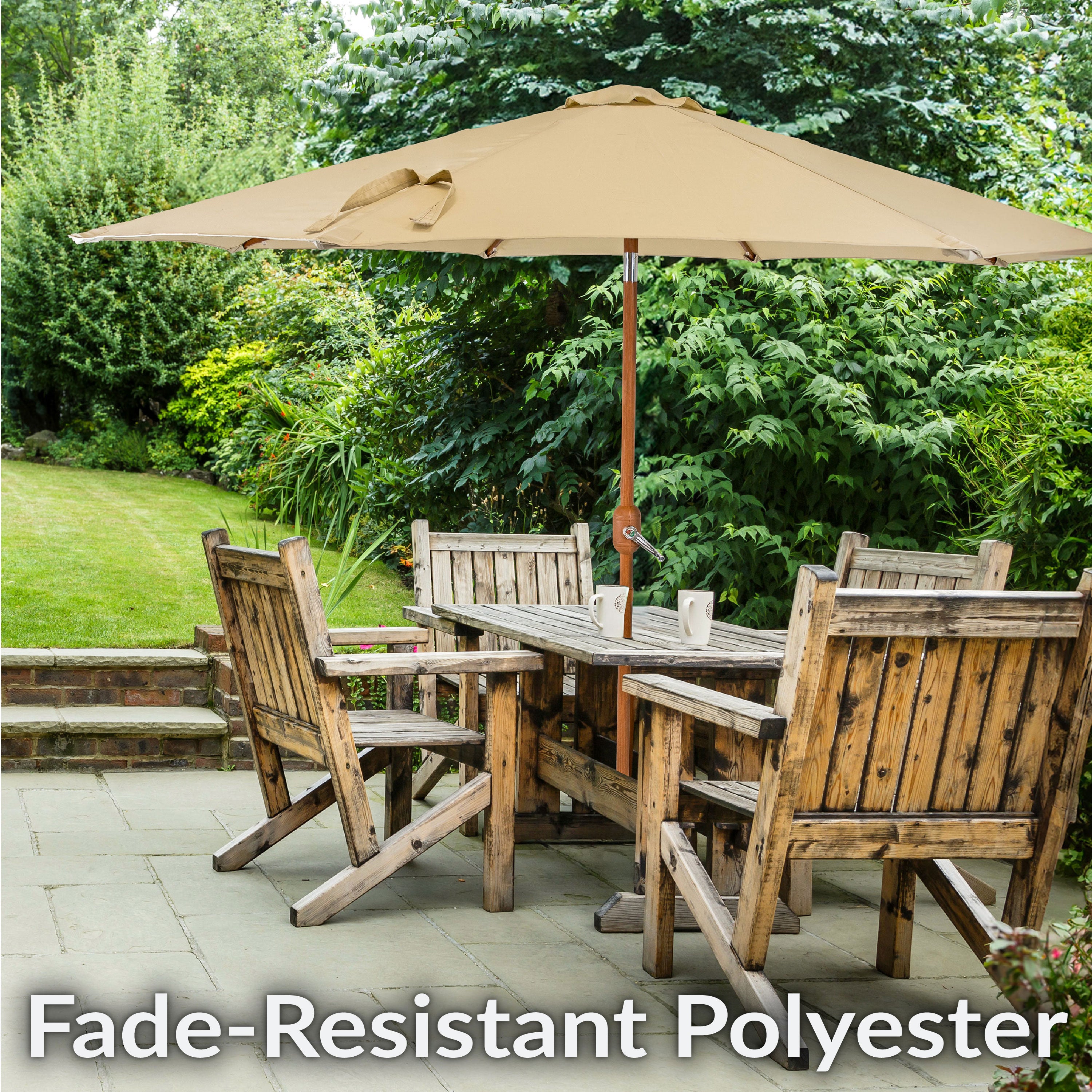 Sunnydaze 8.5 ft Outdoor Patio Umbrella with Realistic Woodgrain Finish - Perfect for Backyard, Poolside, and Garden Shade
