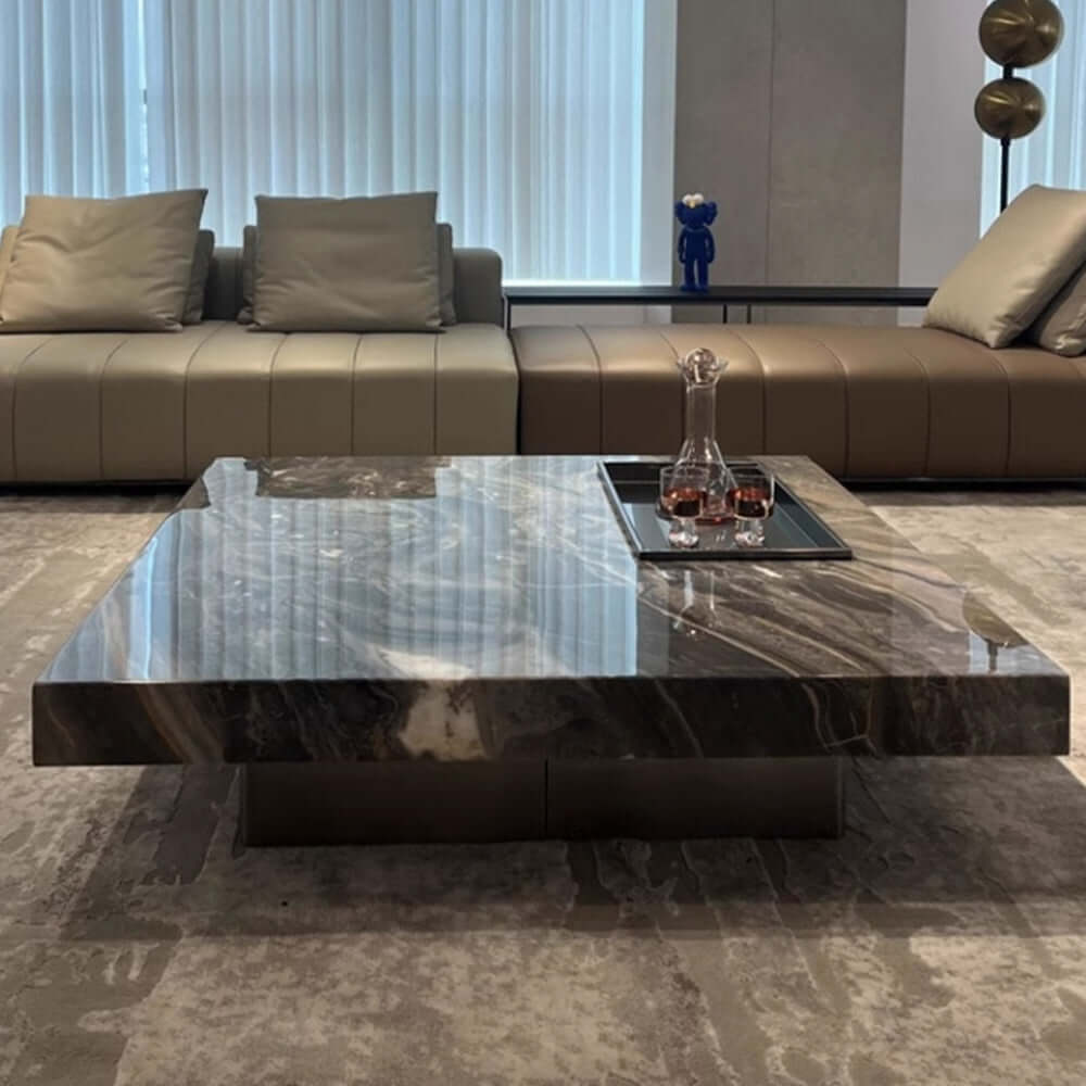 Luxury Square Marble Coffee Table with Metal Legs - Modern Living Room Centerpiece for Home Decor