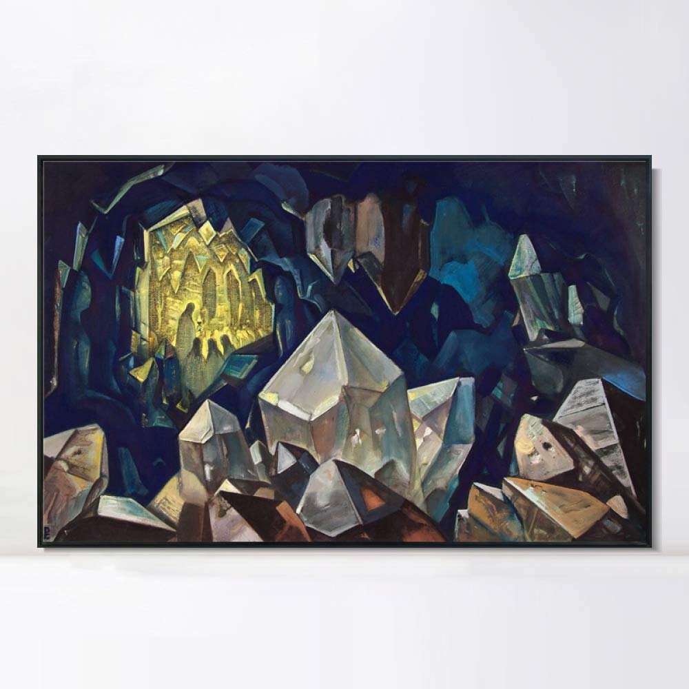 INVIN ART Framed Canvas Giclee Print - Sacred Treasure of Mountain 1933 by Nicholas Roerich - Wall Art for Living Room & Home Office Decor - Black Slim Frame 20x28 Inches - Perfect for Meditation Spaces & Spiritual Home Decor