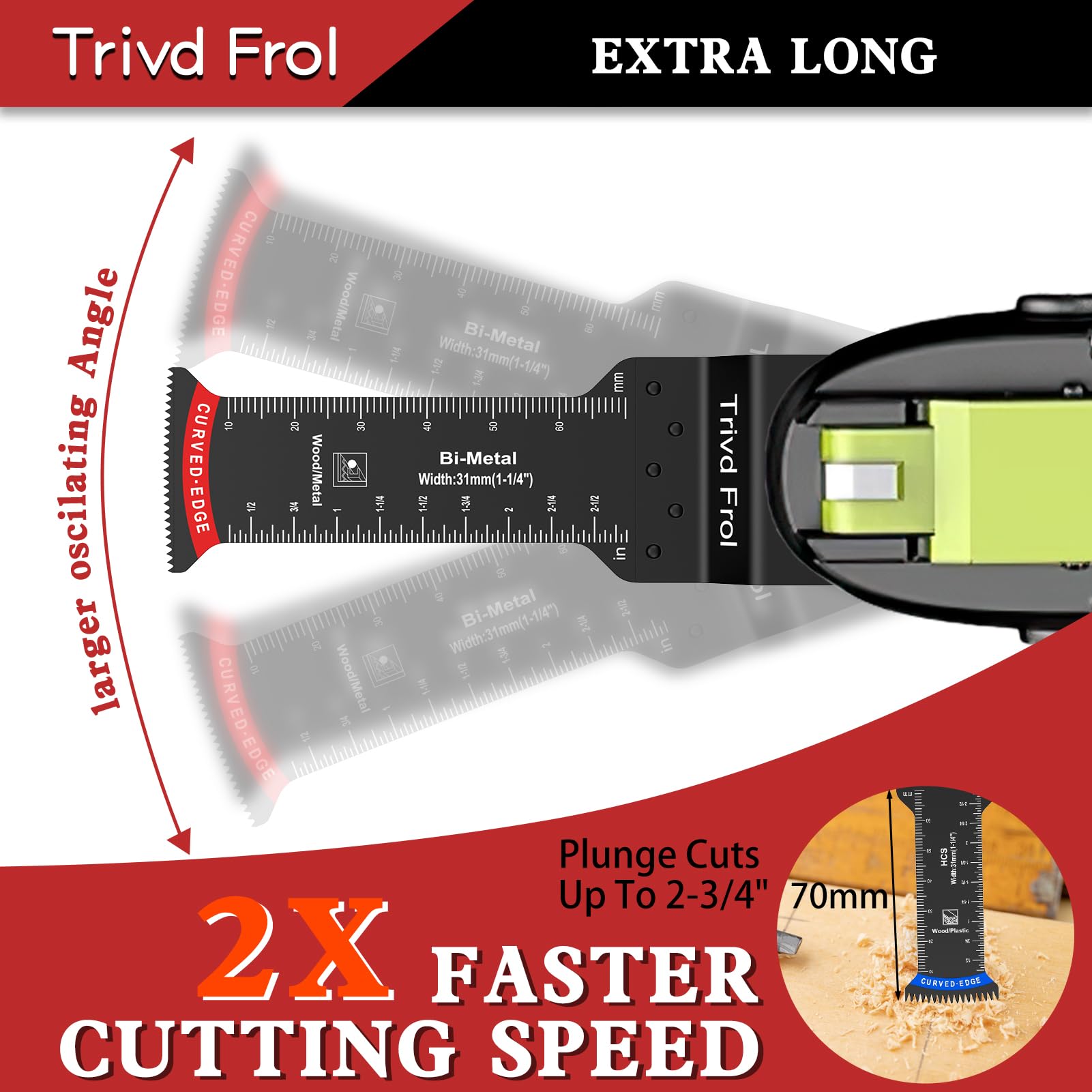 20-Piece Extra Long Oscillating Saw Blades Set - Bi-Metal Curved Edge with Japanese Teeth for Wood, Plastic, Nails & Metal Cutting - Compatible with DeWalt, Milwaukee, Bosch 70mm Multi-Tools - Perfect for DIY Projects, Home Renovation & Professional Construction Work