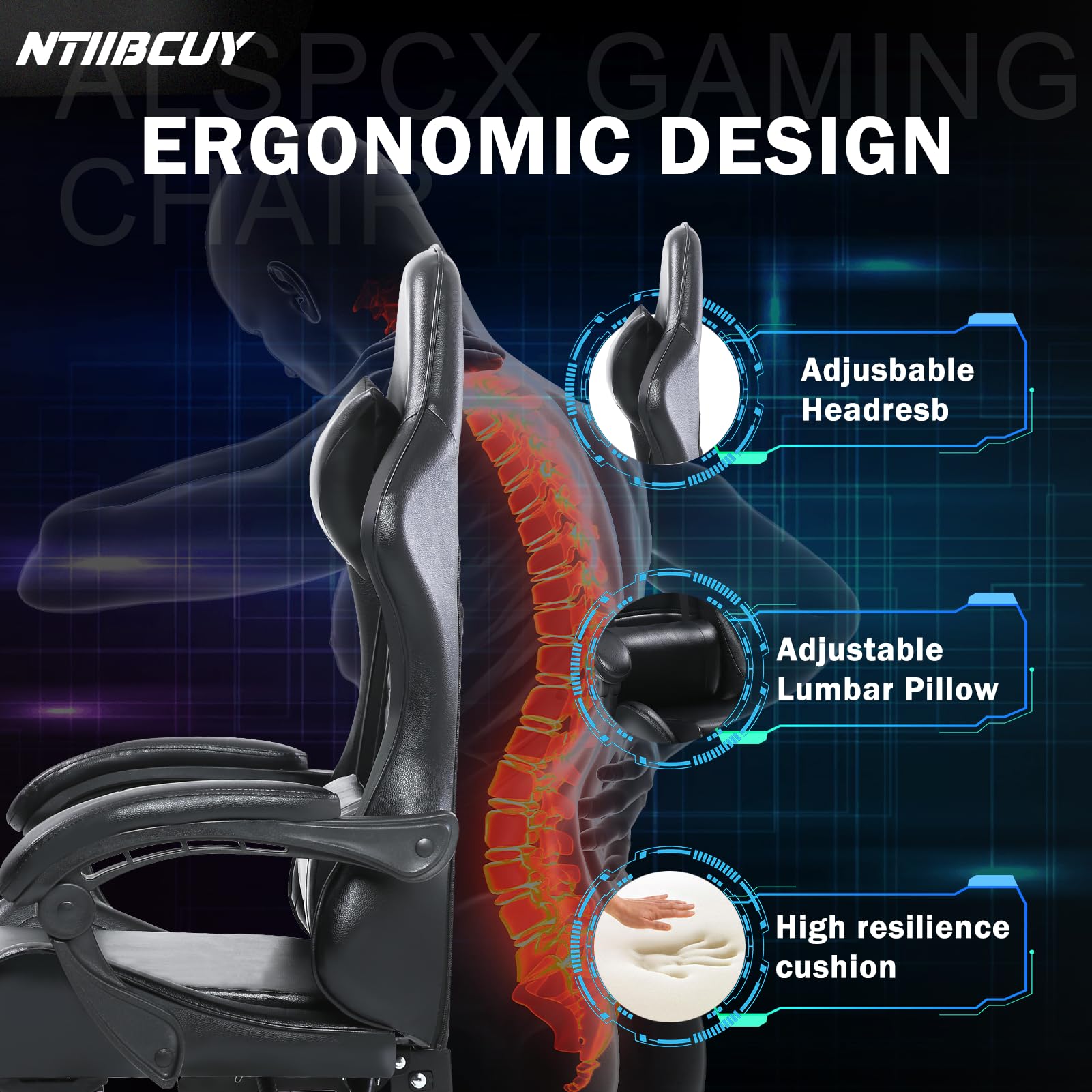 Ergonomic Gaming Chair for Adults - Adjustable Height, Lumbar Support & Footrest - 360° Swivel X-Large Black Computer Chair for Video Gamers - Perfect for Esports, Streaming & Home Office Setup