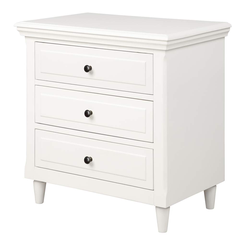 3-Drawer Wood Nightstand with Solid Wood Legs - White Bedside Storage Cabinet for Bedroom, Living Room & Home Furniture - Compact & Stylish Bedside Table for Small Spaces