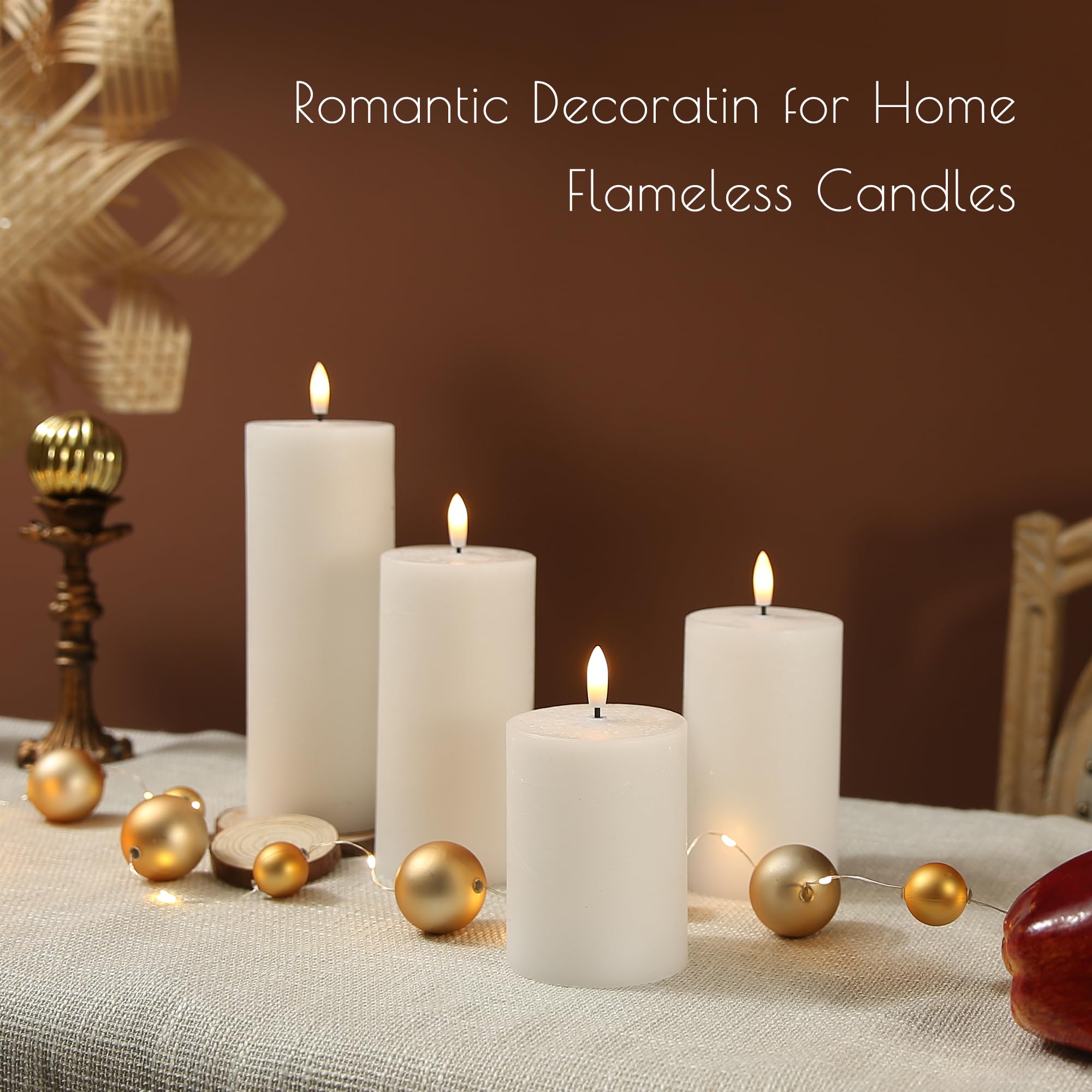 LUSHABOR 4 Pack Flameless LED Candles with Remote - Battery Operated Real Wax Pillar Candles with Timer & Flickering Effect - Perfect for Christmas Decorations, Wedding Centerpieces, Home Party Lighting (White)