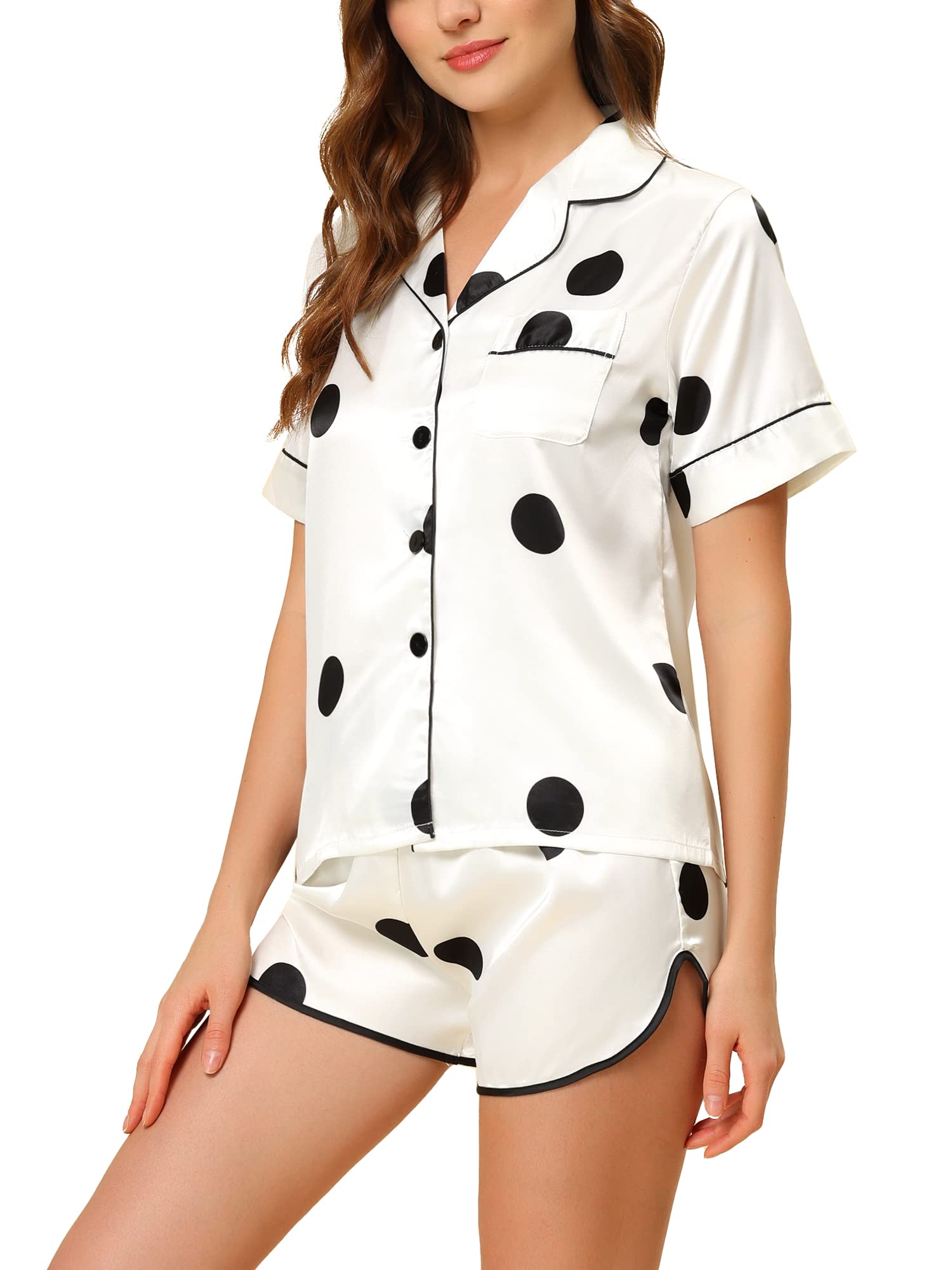 Cheibear Women's Satin Pajama Set - Soft Sleepwear & Lounge Wear with Shorts & Top - Comfortable Nightwear for Relaxing at Home or Traveling in 2024