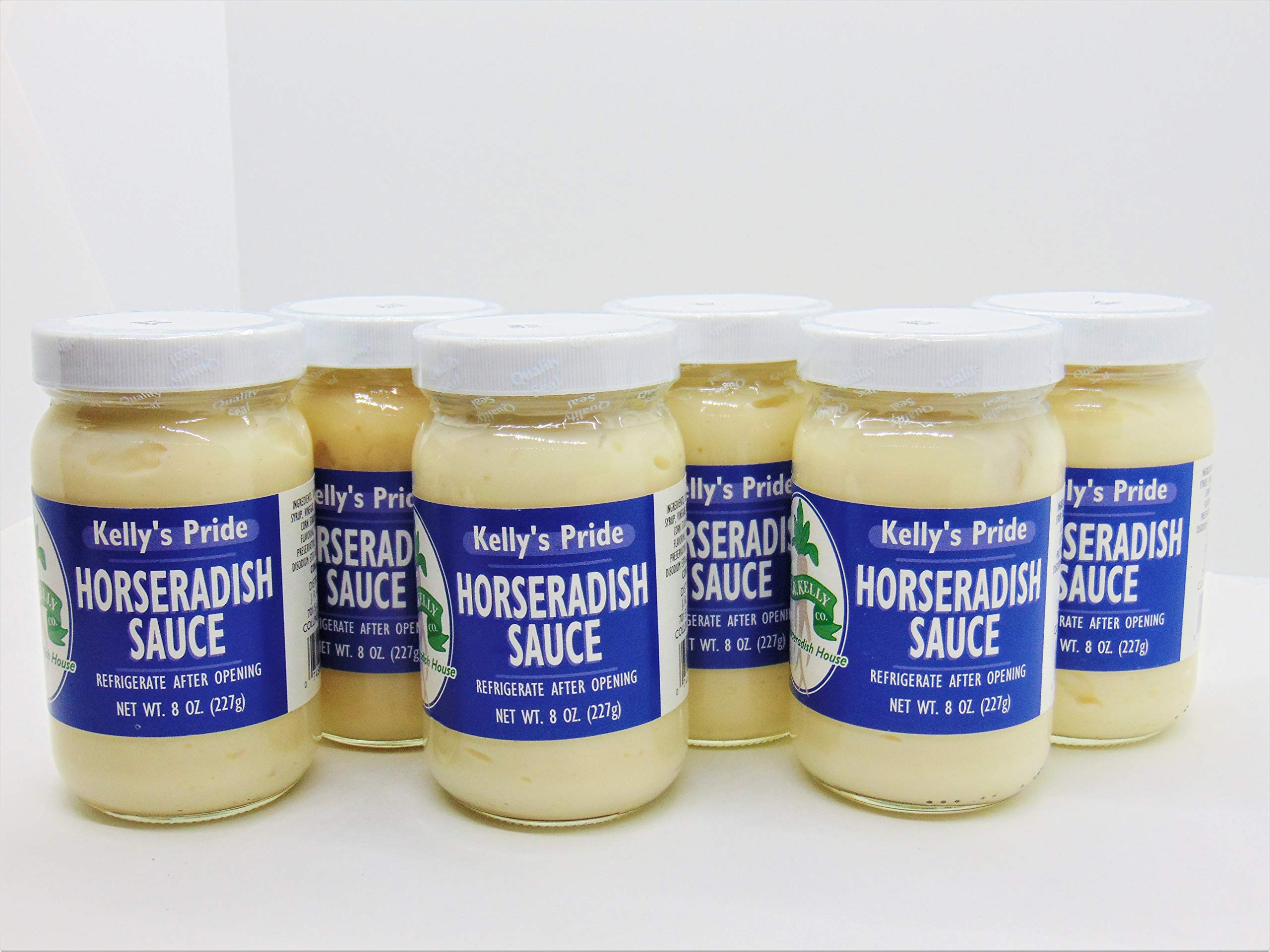 Kelly's Pride 6 Pack Horseradish Sauce - 8 Ounce Jars - 100% Fresh Grated Horseradish Root - Perfect for Sandwiches, Roast Beef & Seafood Dips - Country Creek LLC