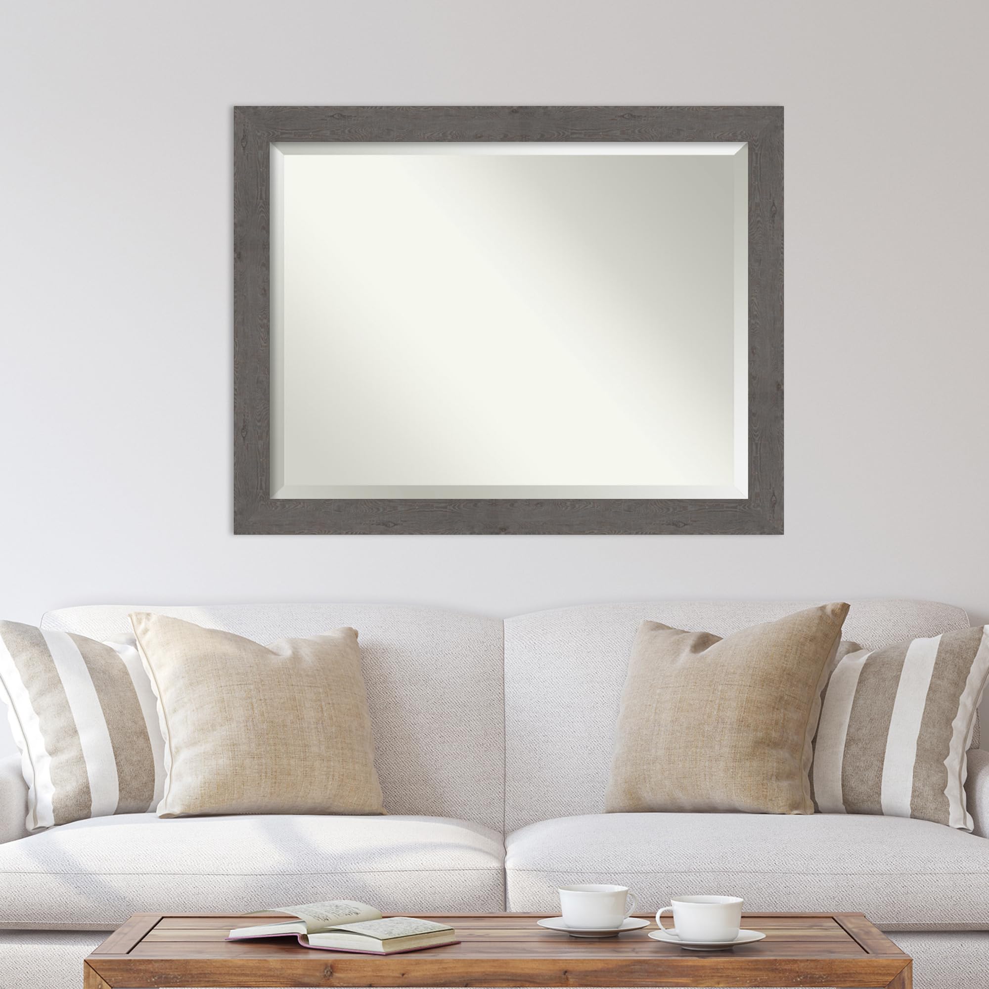 Amanti Art 36x46 Inch Grey Rustic Plank Wall Mirror - Large Rectangle Bathroom & Living Room Decor with Beveled Edge, Farmhouse Frame - Hangs Horizontally or Vertically for Bedroom, Entryway & Hallway Décor