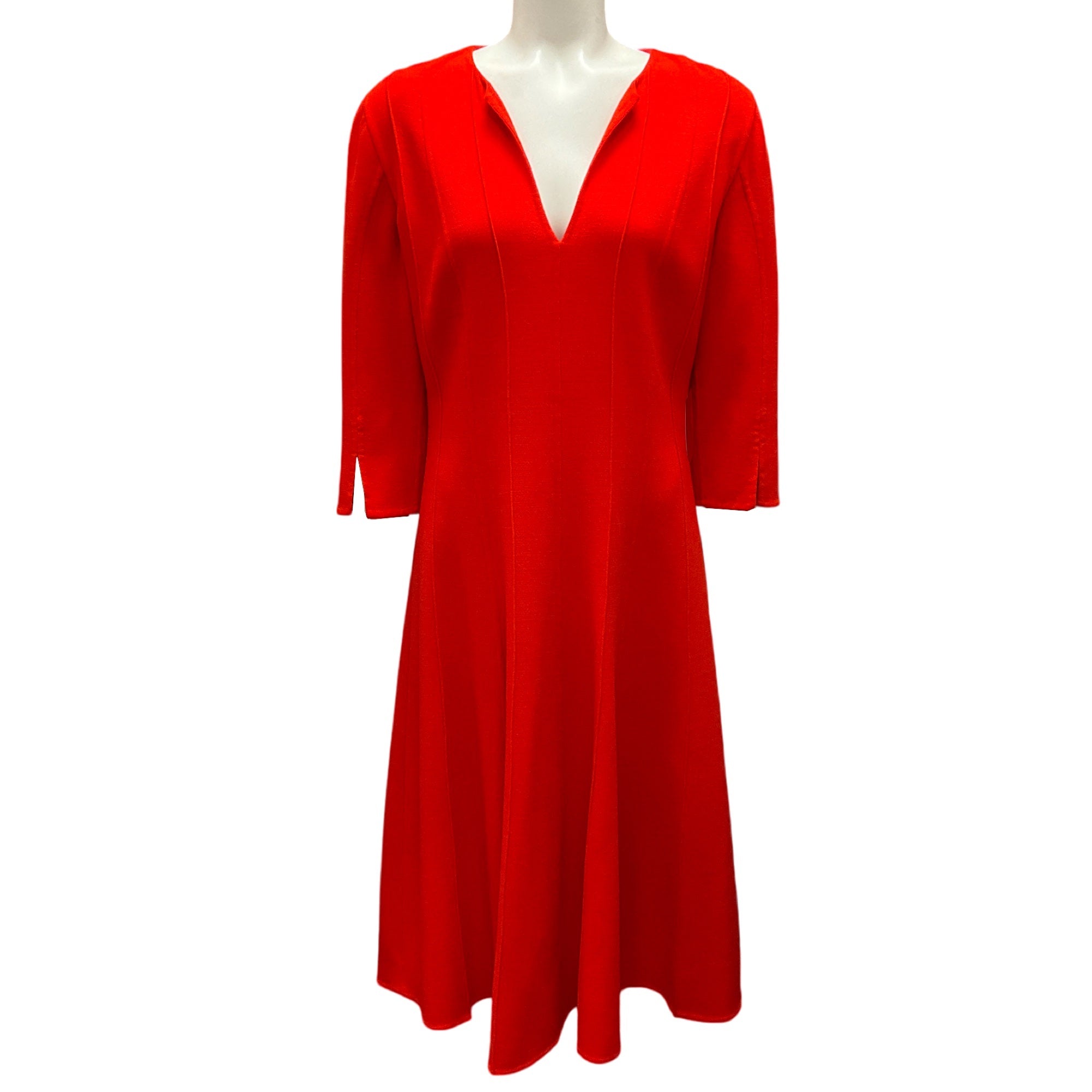 Oscar de la Renta Red 2020 Flared Wool Crepe Swing Dress - Elegant A-Line Midi Dress for Cocktail Parties, Weddings & Special Occasions