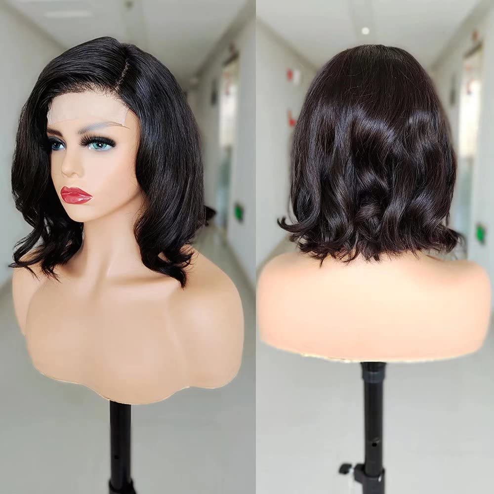 13x6 HD Transparent Lace Frontal Bob Wig - 8 Inch Short Loose Deep Wave Brazilian Remy Human Hair - Pre Plucked Natural Color for Women | Perfect for Daily Wear, Cosplay & Special Occasions