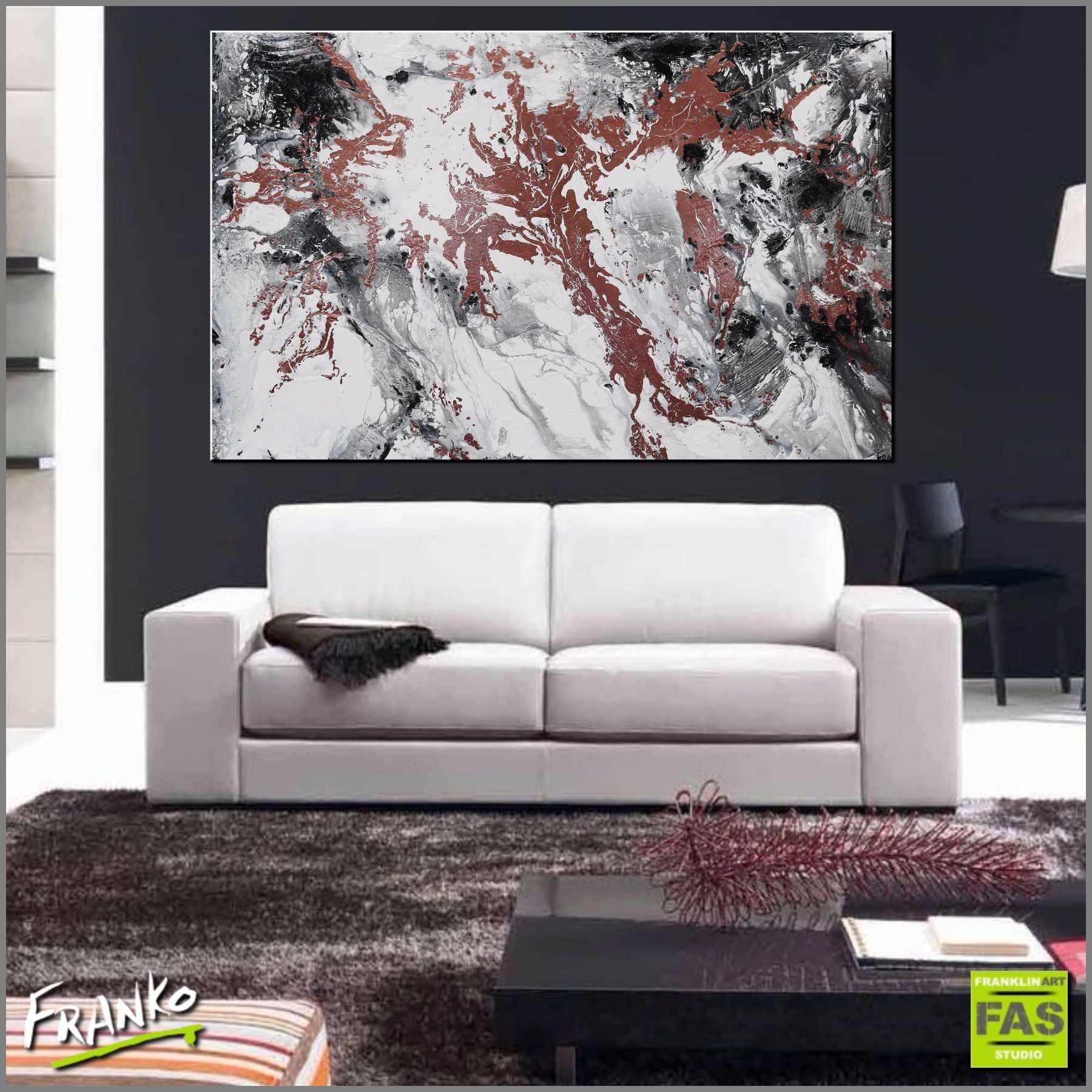 Black and White Abstract Copper Painting - 63