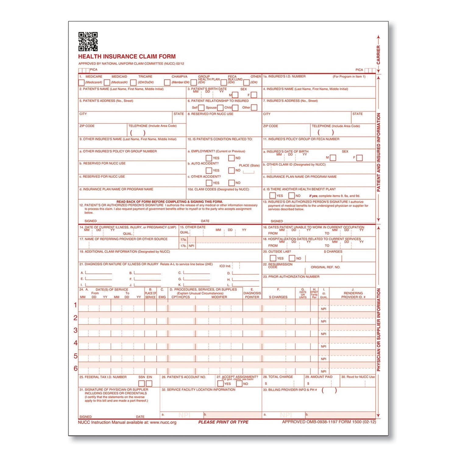 Adams® CMS Health Insurance Claim Forms - 2-Part Carbonless, 8.5