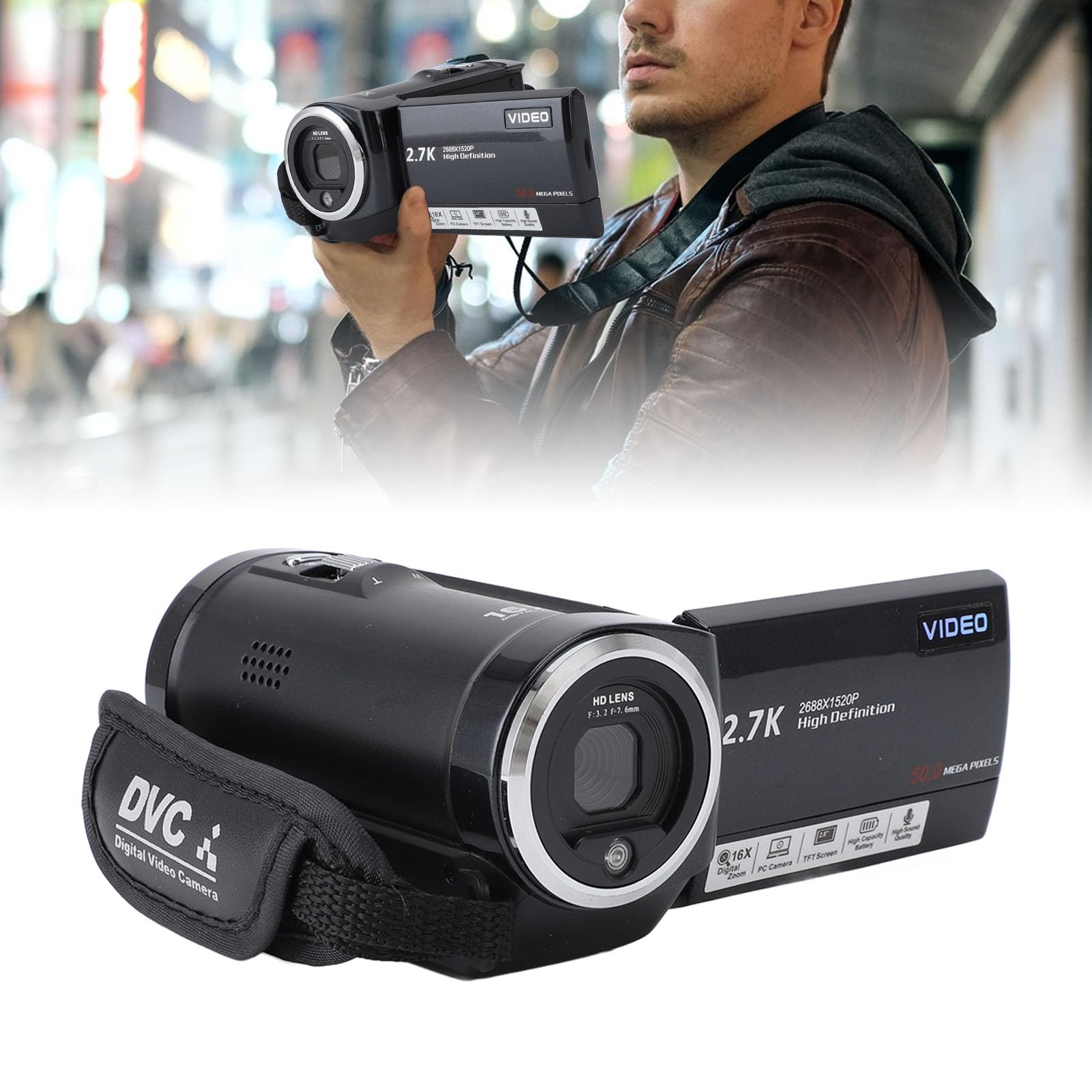 GOWENIC 2.7K HD 50MP Digital Video Camera with 2.8