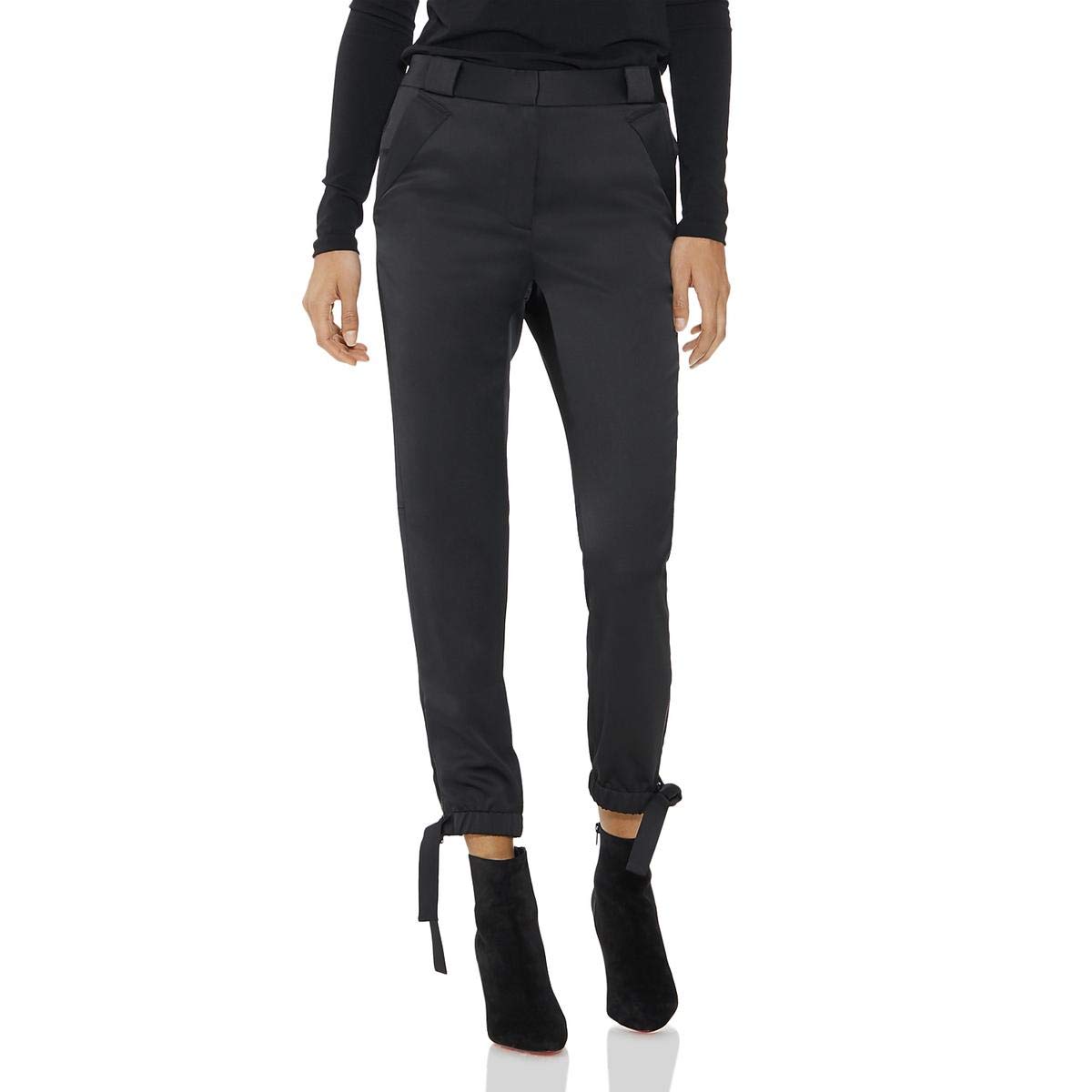 HALSTON Women's Slim Fit Ankle Tie Satin Pants - High Waisted Lounge Pants for Yoga, Sleep & Casual Wear