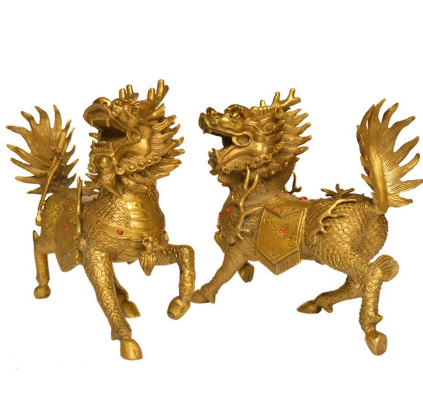 KKONION 2Pcs Copper Kirin Statue Ornaments - Handcrafted Chinese Mythical Creature Figurines for Home Office Decor, Feng Shui Gifts & Collectibles | Perfect for Living Room Display, Bookshelf Decor, and Spiritual Space Enhancement