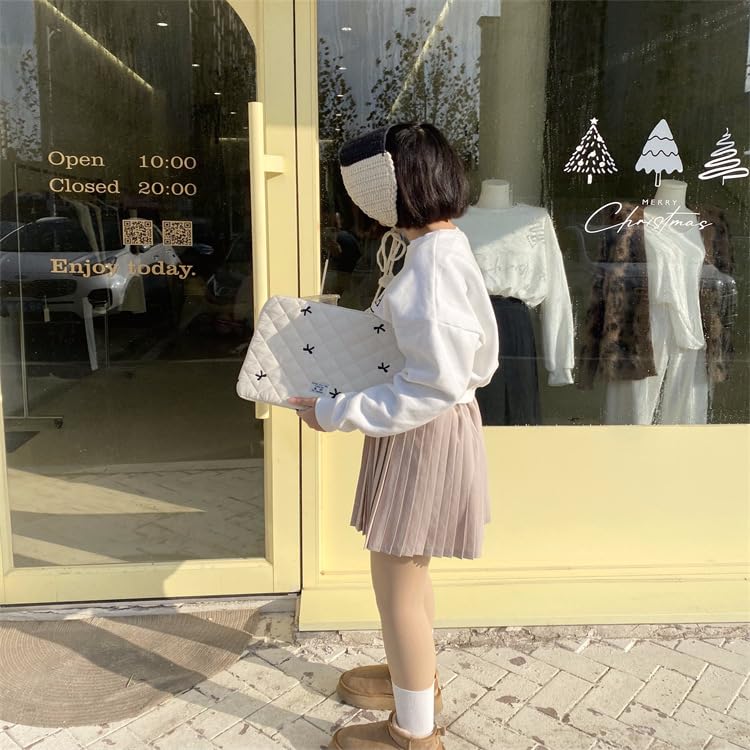 Cute Y2K Preppy Kawaii Laptop Sleeve Case Bag with Bow Graphic - 13-14 Inch White Computer Protect Pouch for School, Office, and Travel