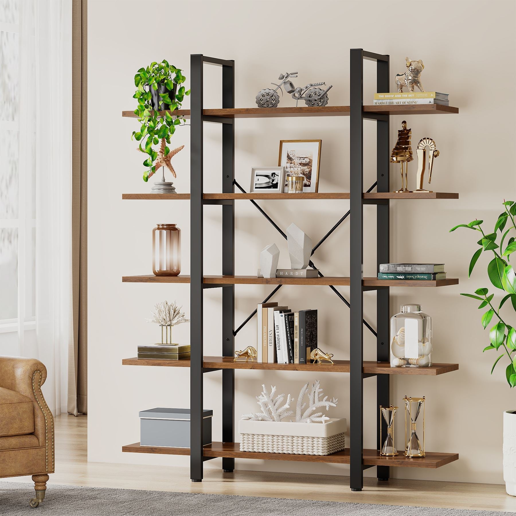 5 Tier Bookshelf - Open Etagere Bookcase with Storage Display Rack for Home Office, Living Room & Bedroom Organization
