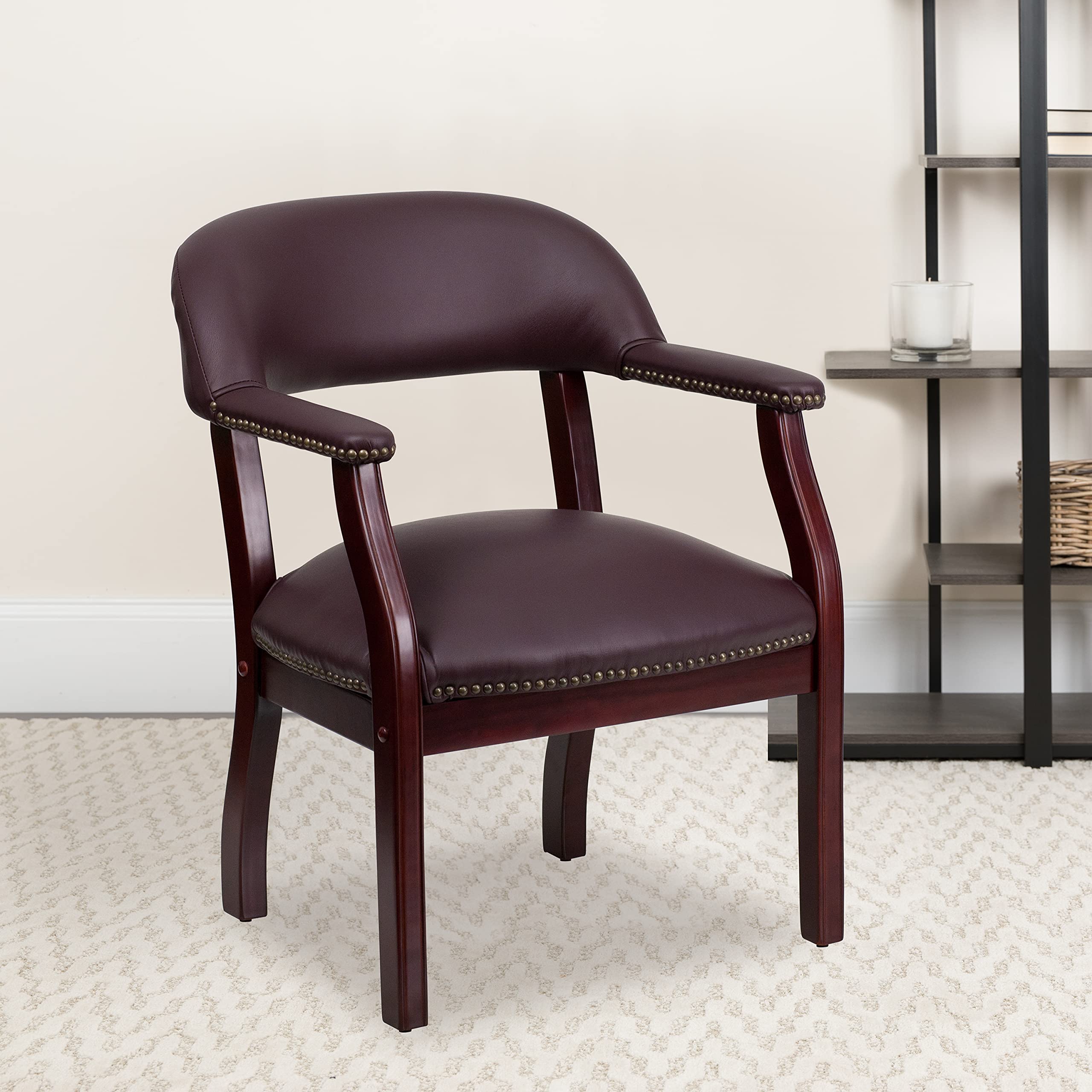 Flash Furniture Diamond Burgundy LeatherSoft Conference Chair with Accent Nail Trim - Ergonomic Office Chair for Executive Meetings & Home Office Workspace