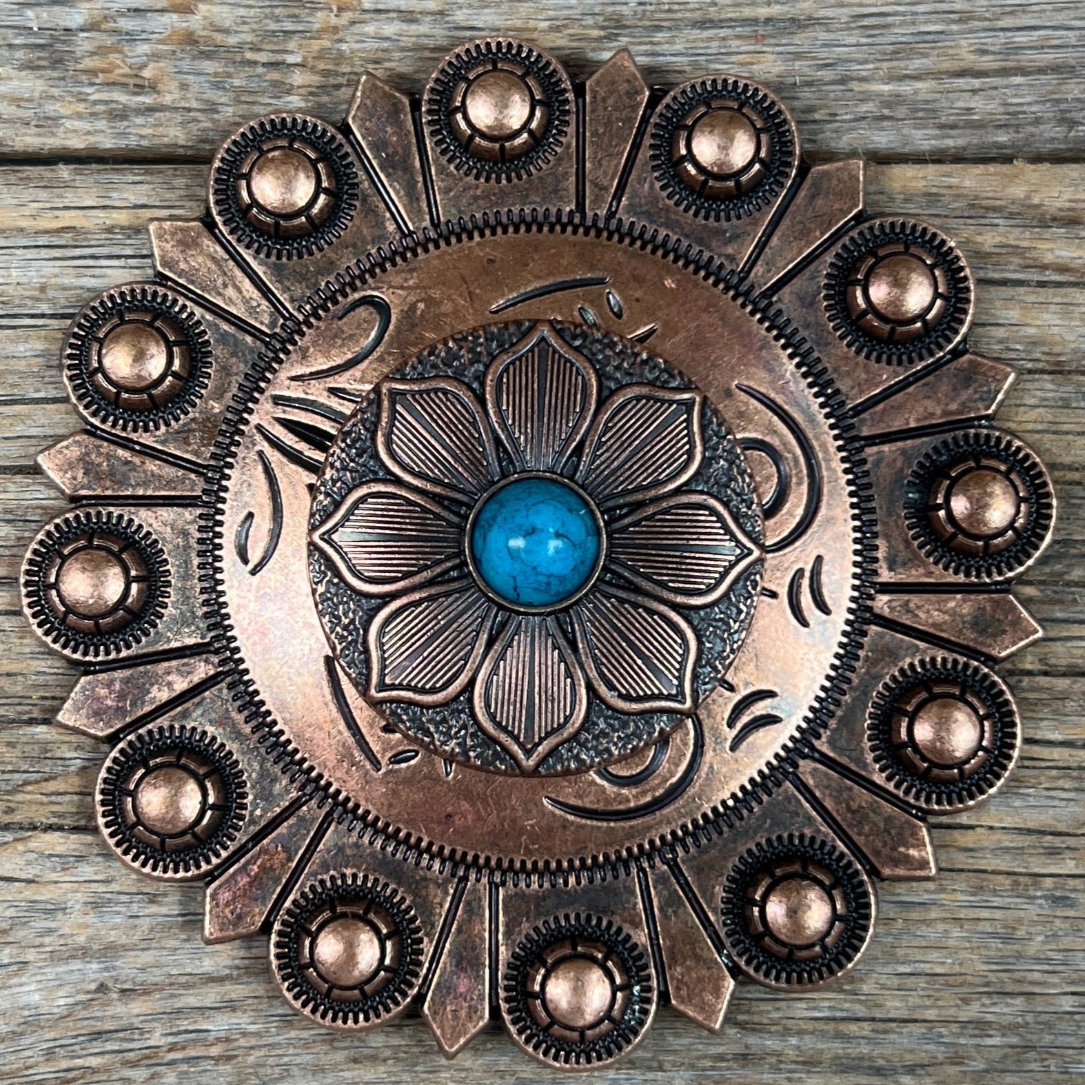 Western Style Copper Sunflower Concho Belt Buckle W205 - Perfect for Cowboy Boots, Jeans & Western Fashion Accessories