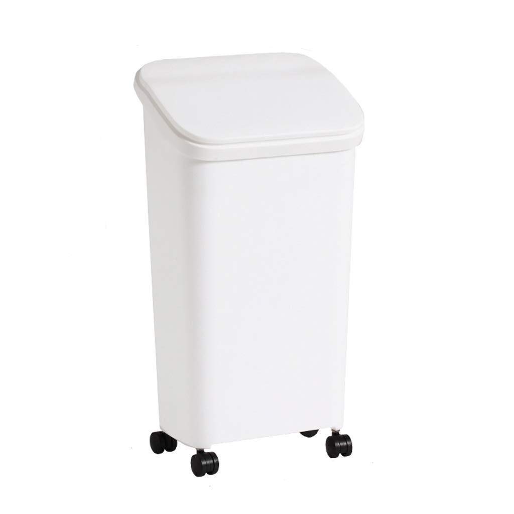 MGEM White Monochrome Trunk Trash Can with Removable Dustbin & Wheels - 12 Gallon Office Waste Bin for Hotel, Household, Kitchen & Bathroom Use