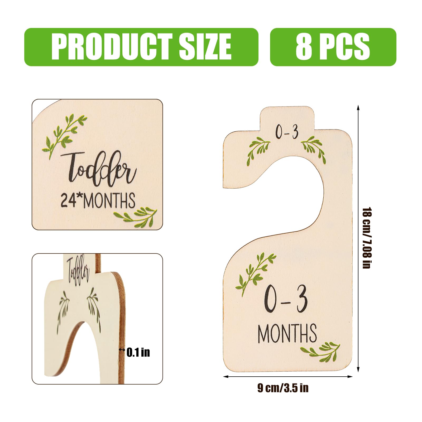 8-Piece Baby Closet Dividers Set - Wooden Nursery Clothes Organizer with Double-Sided Labels (Newborn to Toddler) - Perfect for Nursery Organization & Wardrobe Decoration - Ideal for Baby Shower Gifts & Kids Room Storage Solutions