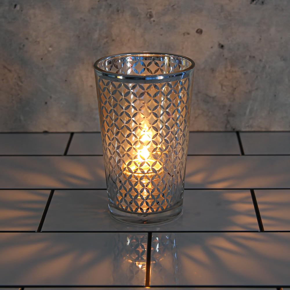 Richland Lattice Silver Metallic Glass Candle Holder (Large) - Set of 48 - Elegant Centerpiece for Weddings, Parties & Home Decor