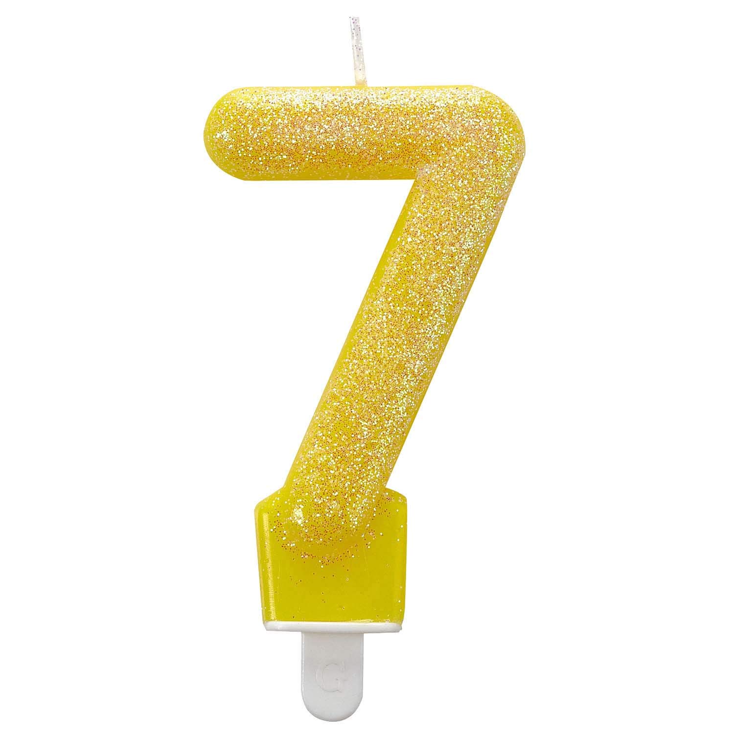 Amscan 9900768 Number 7 Candle - 7.6cm Tall Yellow Glitter Cake Candle for Birthday Party Decorations | Perfect for Birthday Cakes, Cupcakes & Celebration Centerpieces