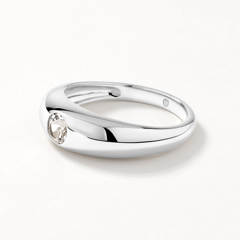 White Topaz Round Curve Pinky Ring in Sterling Silver - Elegant Jewelry for Women, Perfect for Parties, Weddings & Gifts