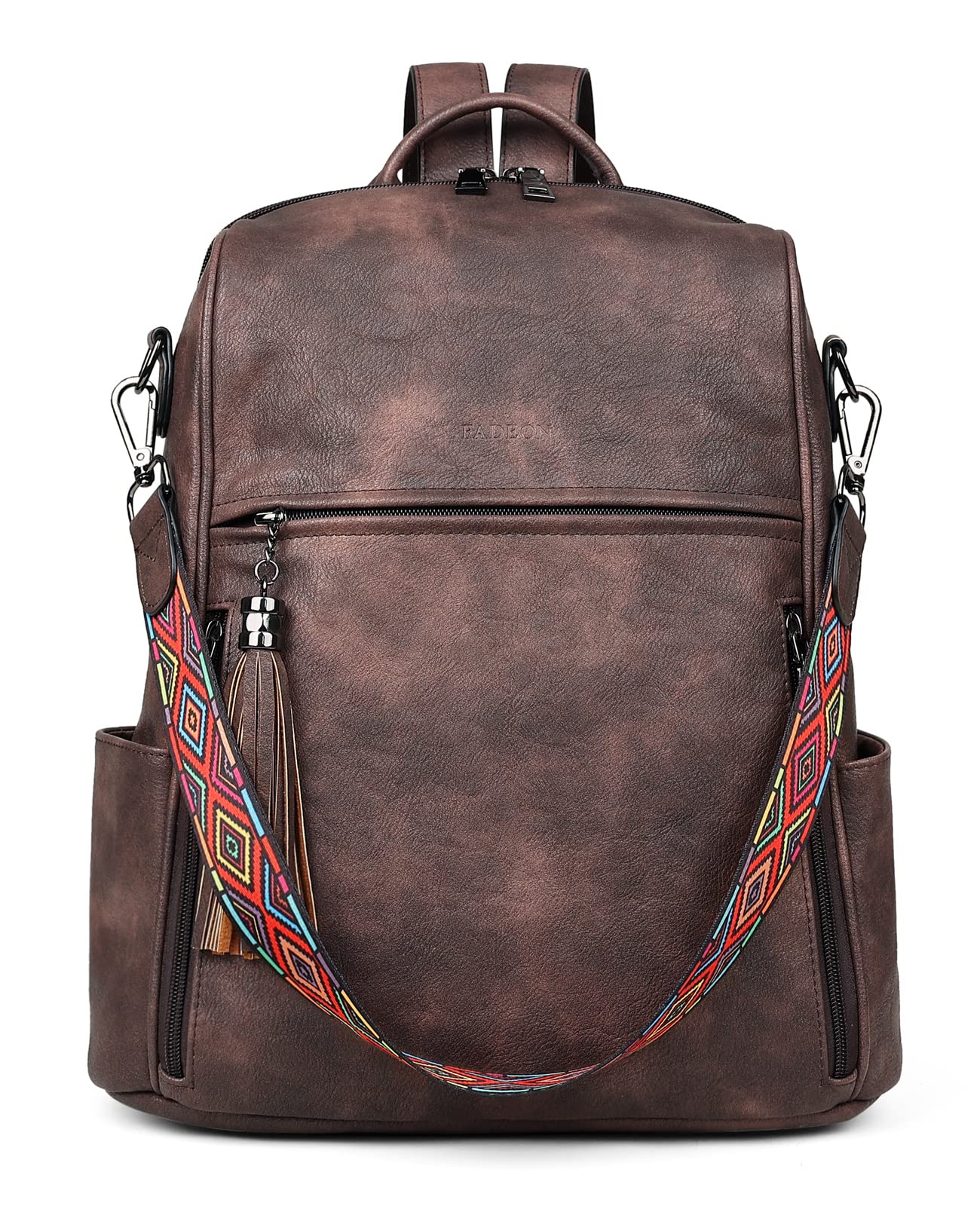FADEON Women's Leather Backpack Purse - Stylish PU Travel Backpack with Tassel in Coffee Brown | Perfect for Work, College & Weekend Getaways