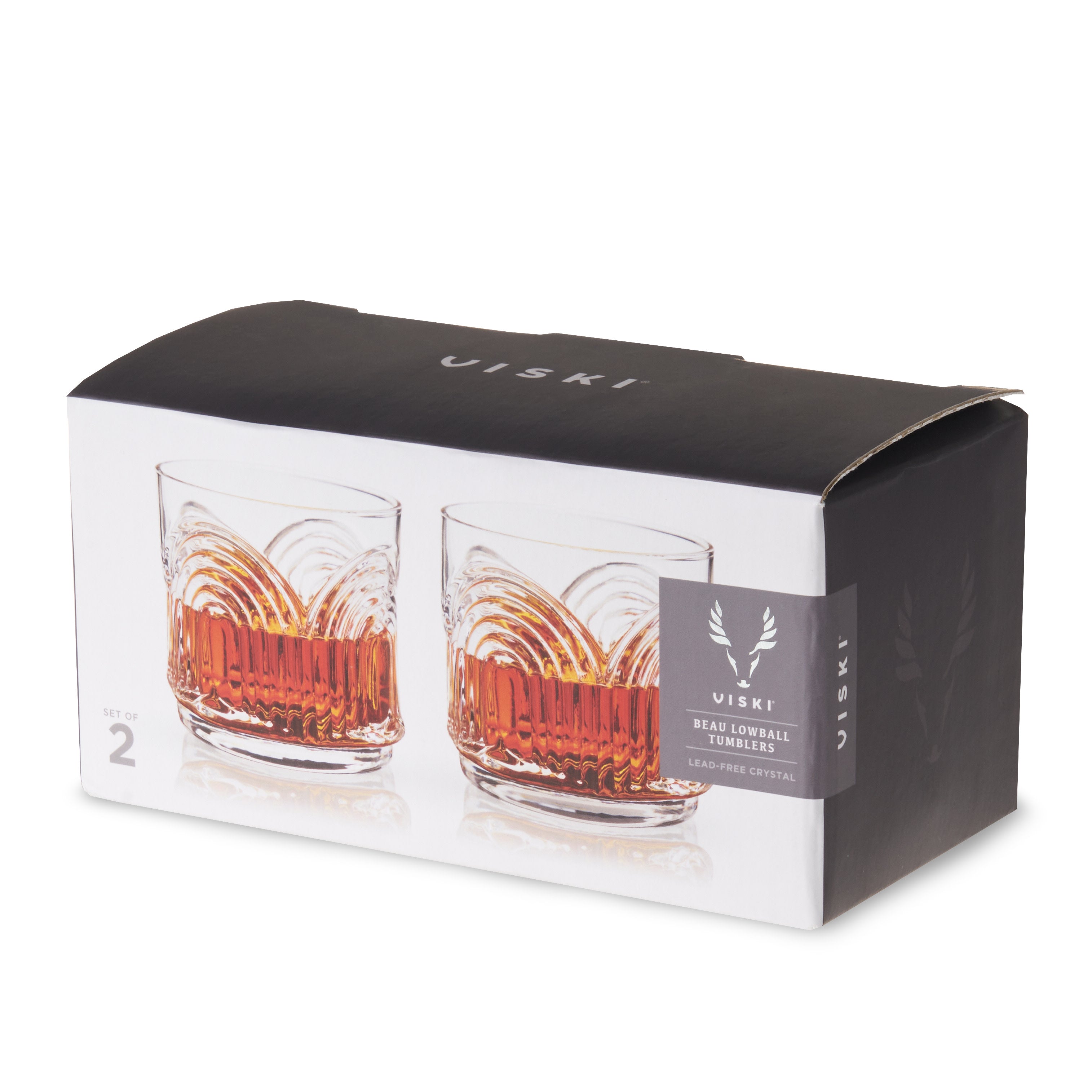 Beau Crystal Lowball Tumblers Set of 2 - Elegant Whiskey Glasses for Bourbon, Scotch & Cocktails - Perfect for Home Bar, Gifts & Entertaining