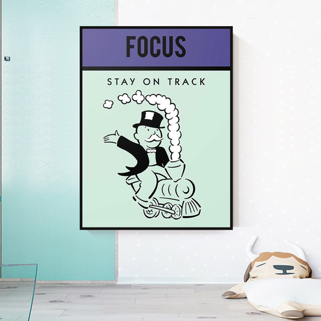 Alec Monopoly 'Stay on Track' Play Card Canvas Wall Art - Modern Pop Art Home Decor for Living Room, Bedroom & Office
