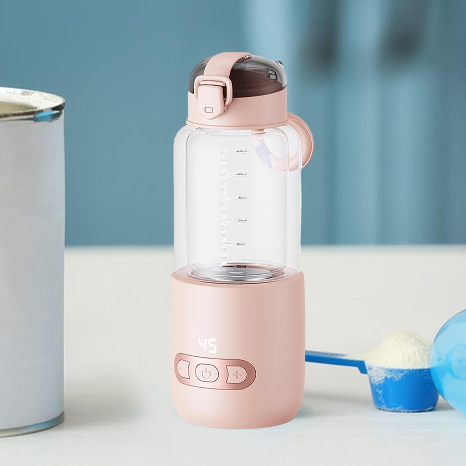 Portable USB Rechargeable Baby Bottle Warmer - 250ml Fast Heating Glass Milk Warmer for Travel, Camping & Car Use - Pink (Ideal for On-the-Go Parents & Outdoor Adventures)