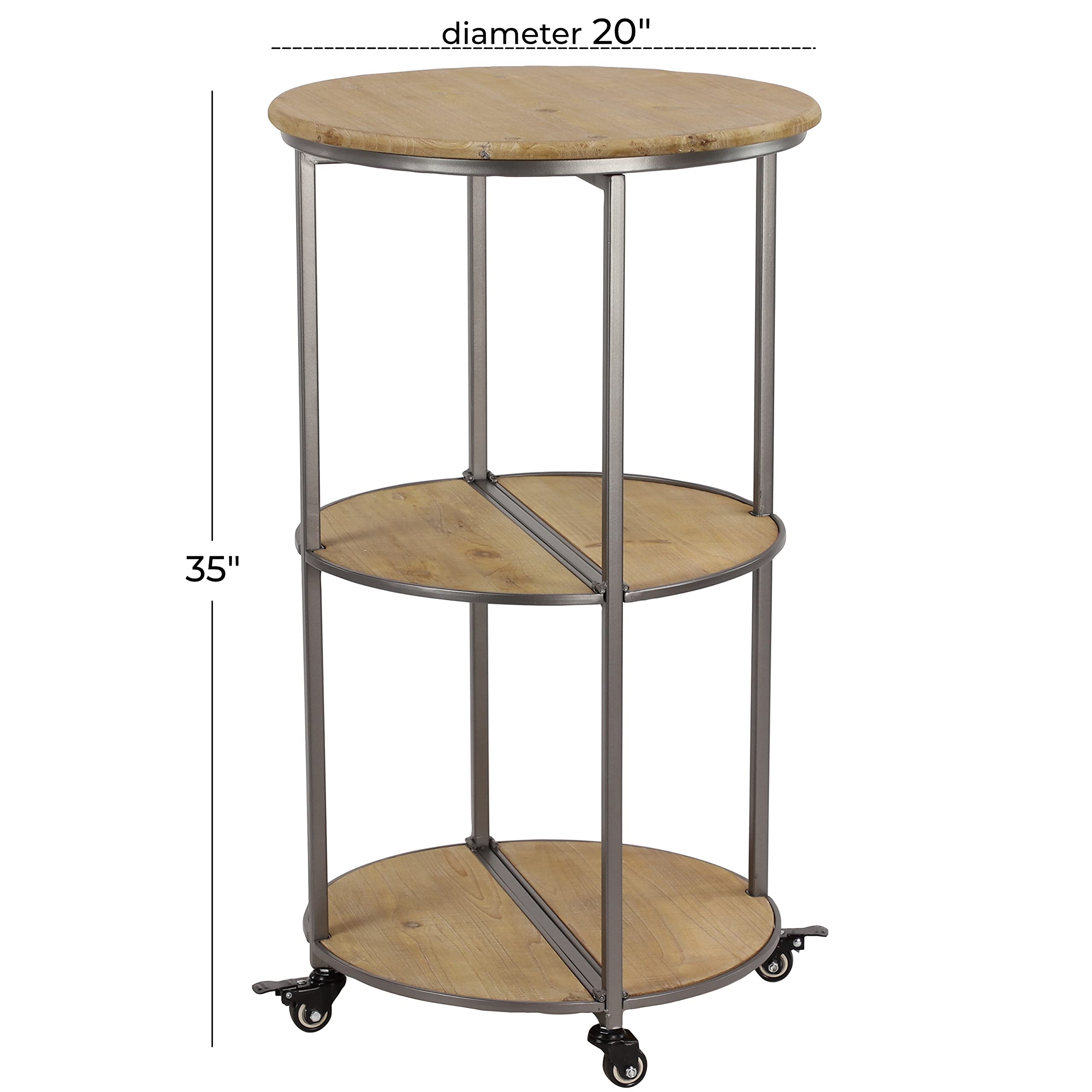 Farmhouse Style Wooden Square Bar Cart - 20x20x35 Inches Rustic Light Brown Rolling Serving Cart for Kitchen, Living Room, or Outdoor Entertaining