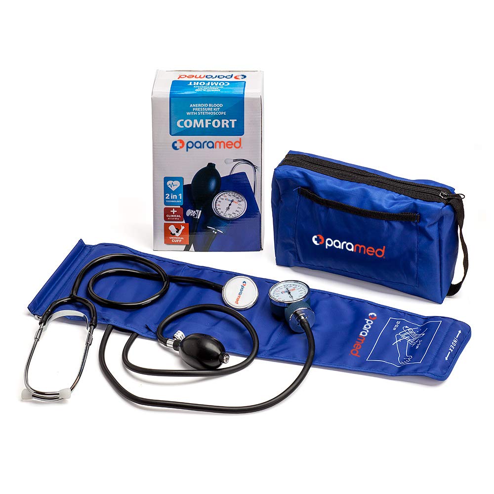 PARAMED Manual Aneroid Sphygmomanometer with Stethoscope - Professional Blood Pressure Monitor Kit with Universal Cuff (8.7-16.5