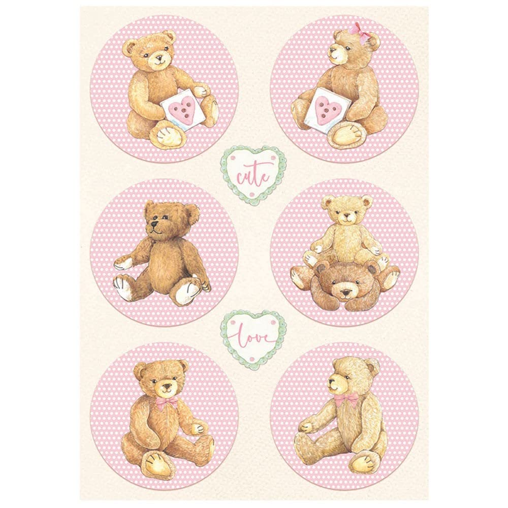STAMPERIA INTER KFT A4 Rice Paper Pack - Bear Pink & Multicolored for Scrapbooking, Card Making & DIY Crafts