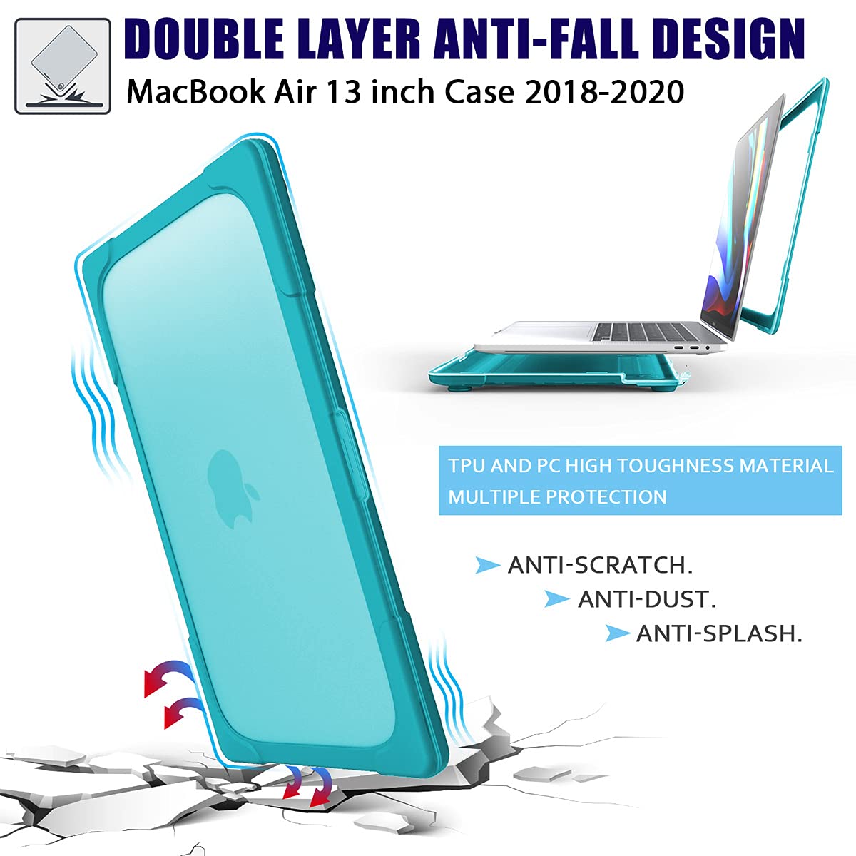 **Shockproof Hard Shell Case for MacBook Pro 16 inch (Model A2141, 2019-2020) - Heavy Duty Protection, Sky Blue - Perfect for Travel, Work & School**