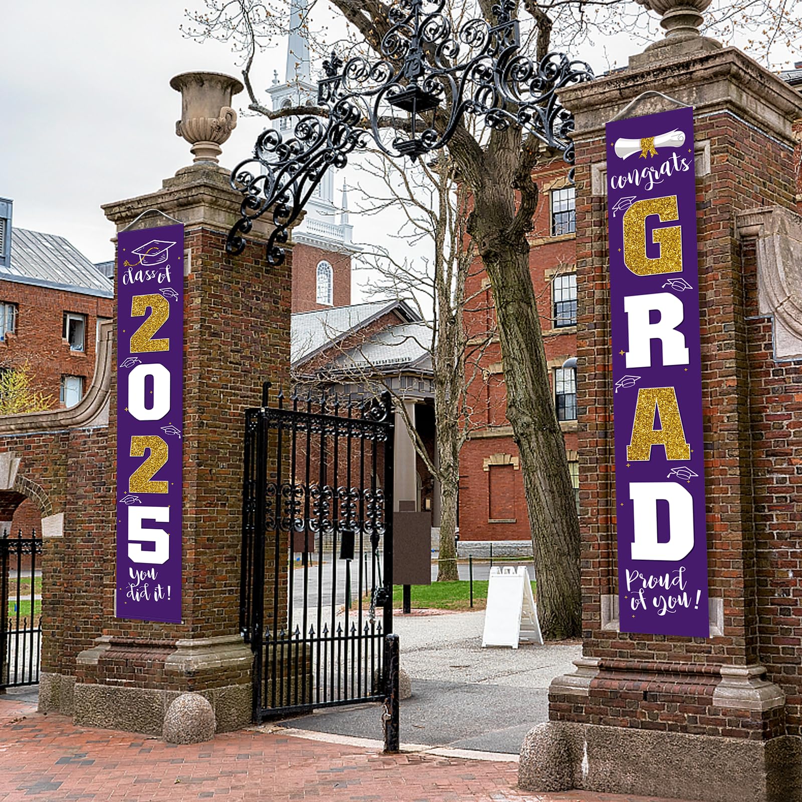 Class of 2025 Graduation Banner - Purple & Gold Porch Sign for 2025 Graduates Party | Outdoor & Indoor Graduation Decorations 2025 | Perfect for Graduation Ceremony, Backyard Party & Photo Backdrop
