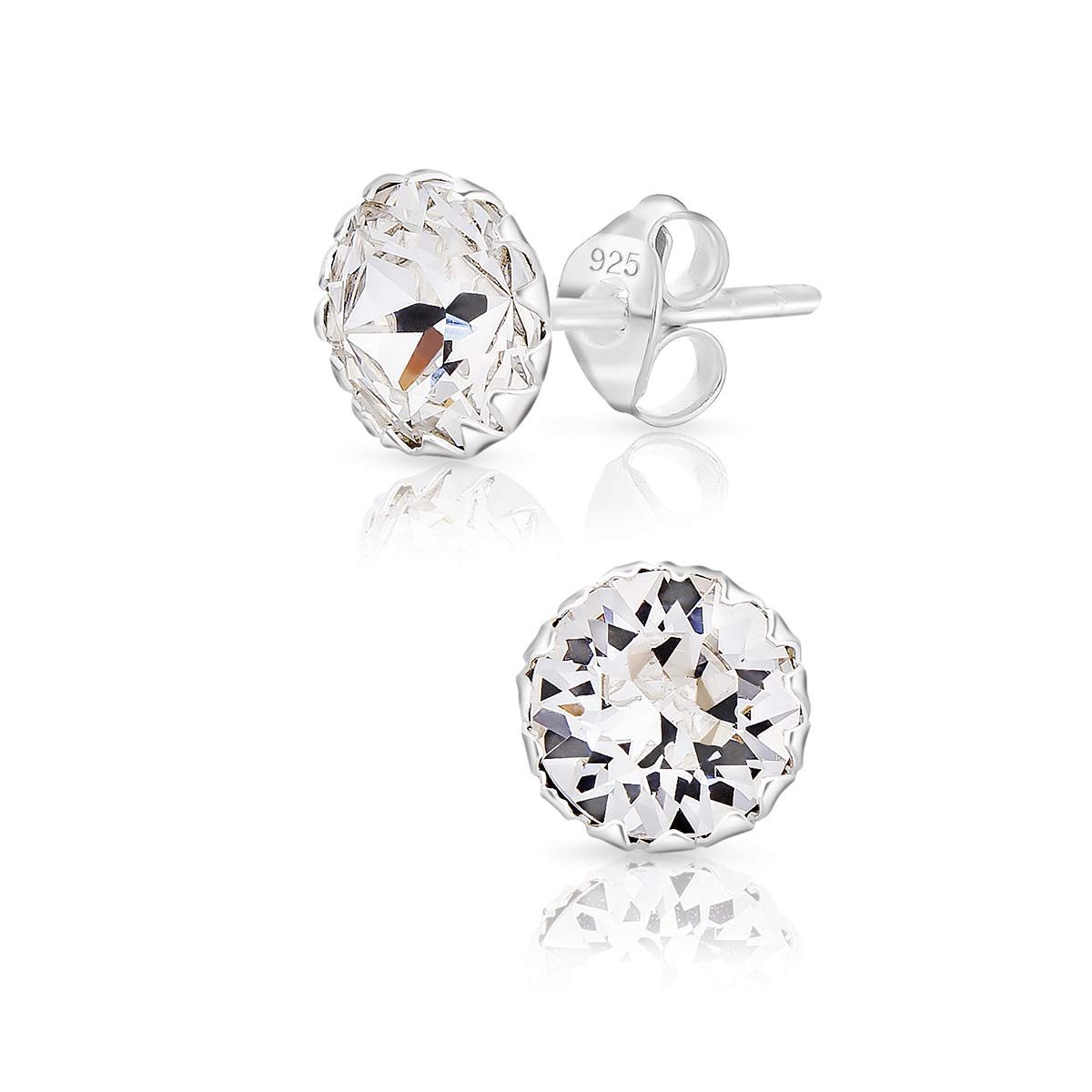 DTPsilver® 925 Sterling Silver Stud Earrings with Swarovski® Crystal - 6mm Round Stud Earrings for Women & Girls - Hypoallergenic Jewelry Gift for Birthday, Anniversary & Everyday Wear