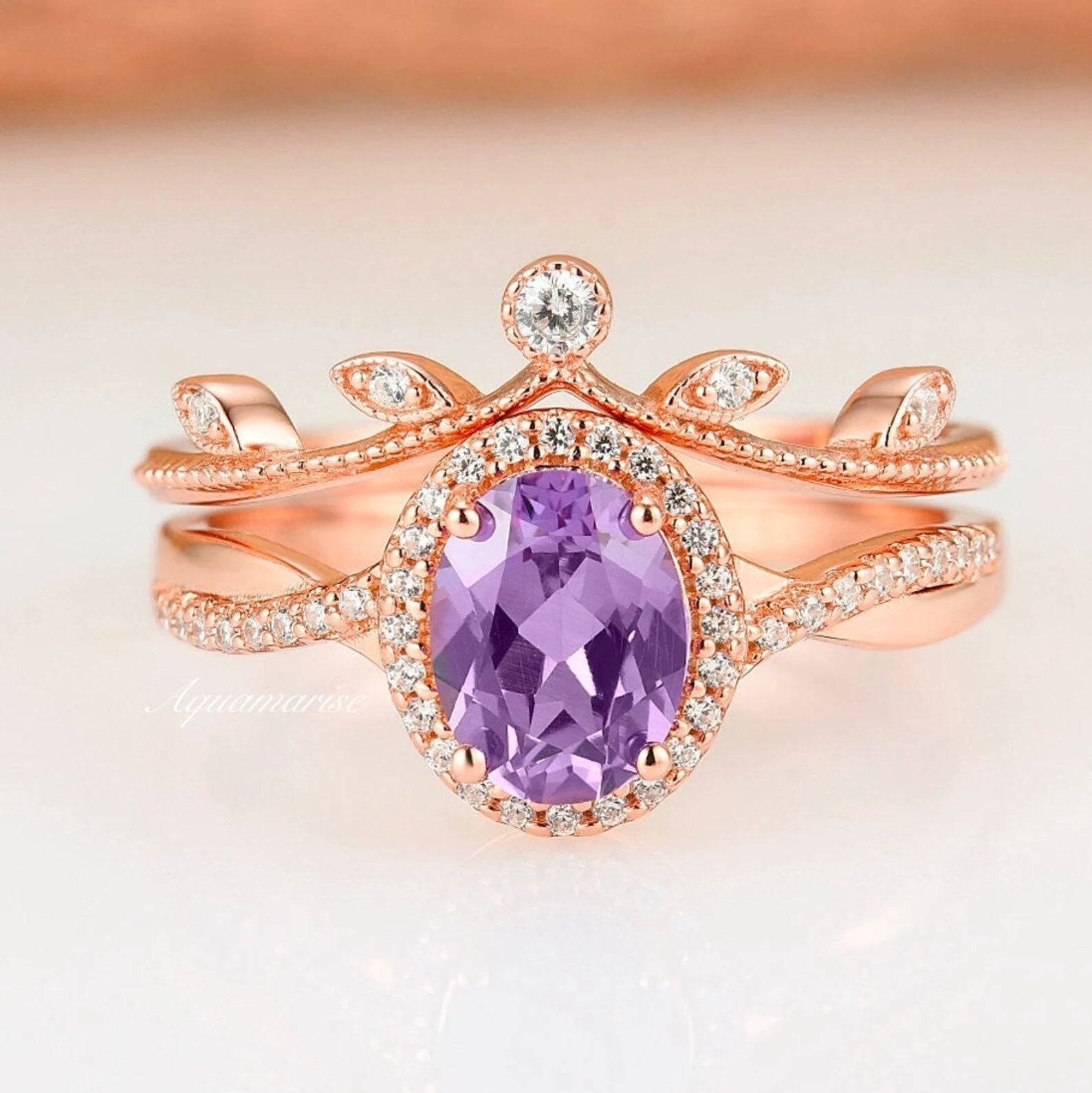 Amethyst & Galaxy Fire Opal Couples Ring Set - Matching Wedding Bands for Him & Her - Elegant Gemstone Jewelry for Anniversaries, Engagements & Romantic Gifts