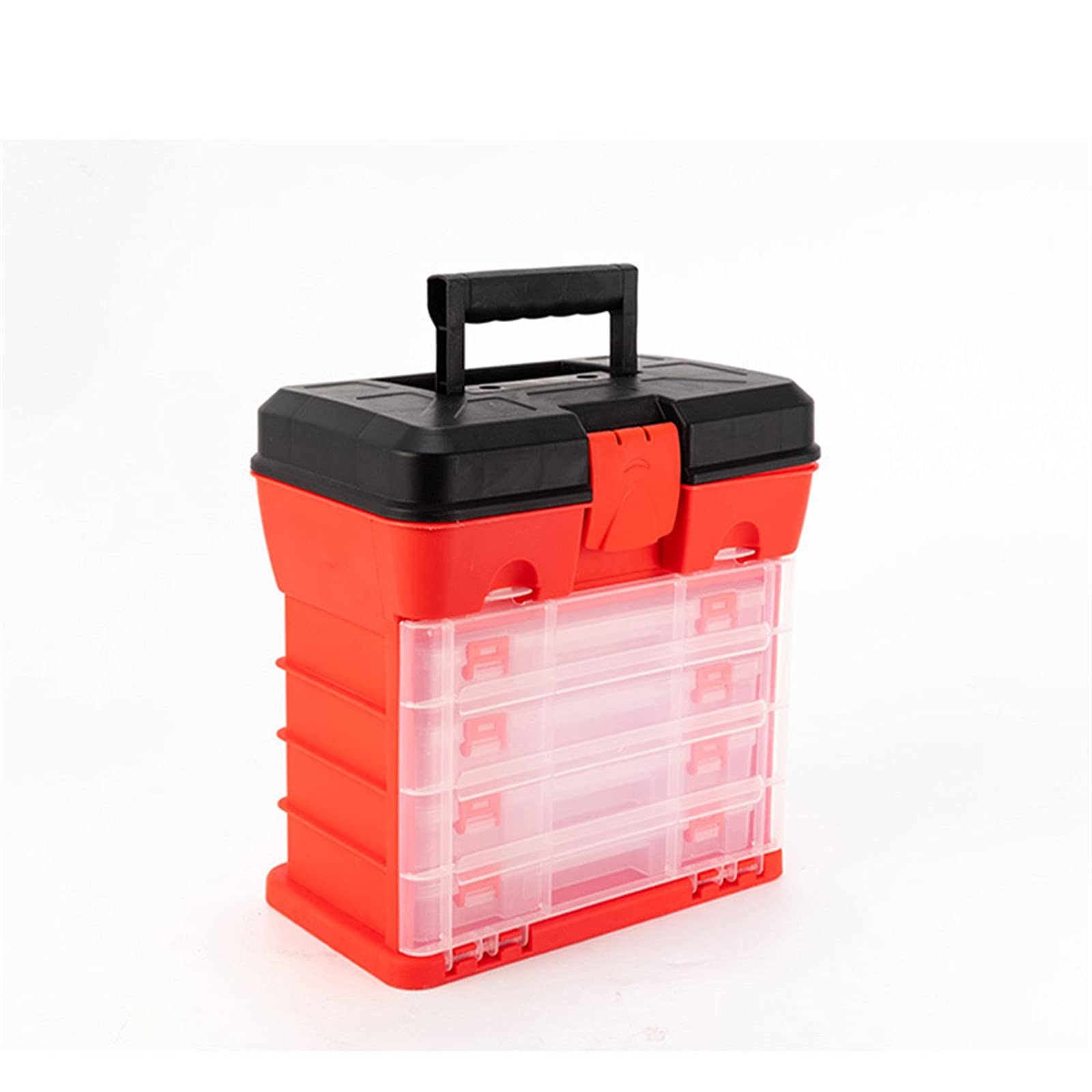 4-Layer Plastic Toolbox Organizer with Portable Handle - Large Storage Box for Tools, Fishing Gear, Screws, Lures & Small Parts - Perfect for Garage, Workshop, DIY Projects & Outdoor Activities