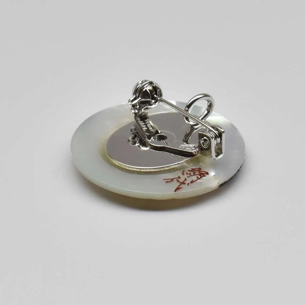 Exquisite Maki-e Urushi Lacquer Brooch with White South Sea Pearl Shell & Peony Design | Traditional Japanese Lacquer Jewelry | Perfect for Formal Occasions, Weddings & Cultural Events