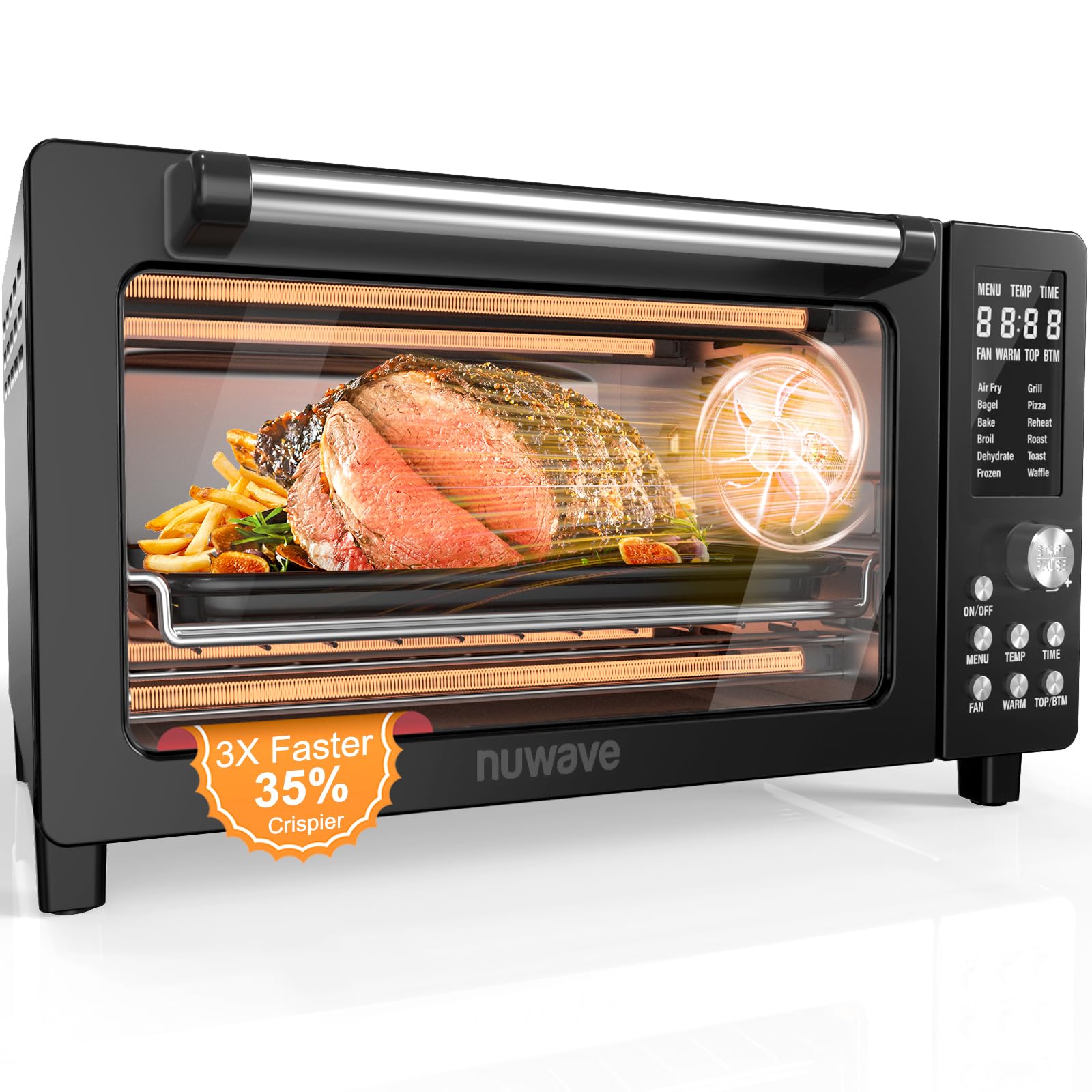 Nuwave Bravo Pro Smart Air Fryer Toaster Oven Combo - 12-in-1 Countertop Convection Oven with Quick Crisp Technology, 1800W, 50-450°F, PFAS-Free, 21QT, Black - Perfect for Healthy Cooking, Baking, Roasting & Meal Prep in Small Kitchens