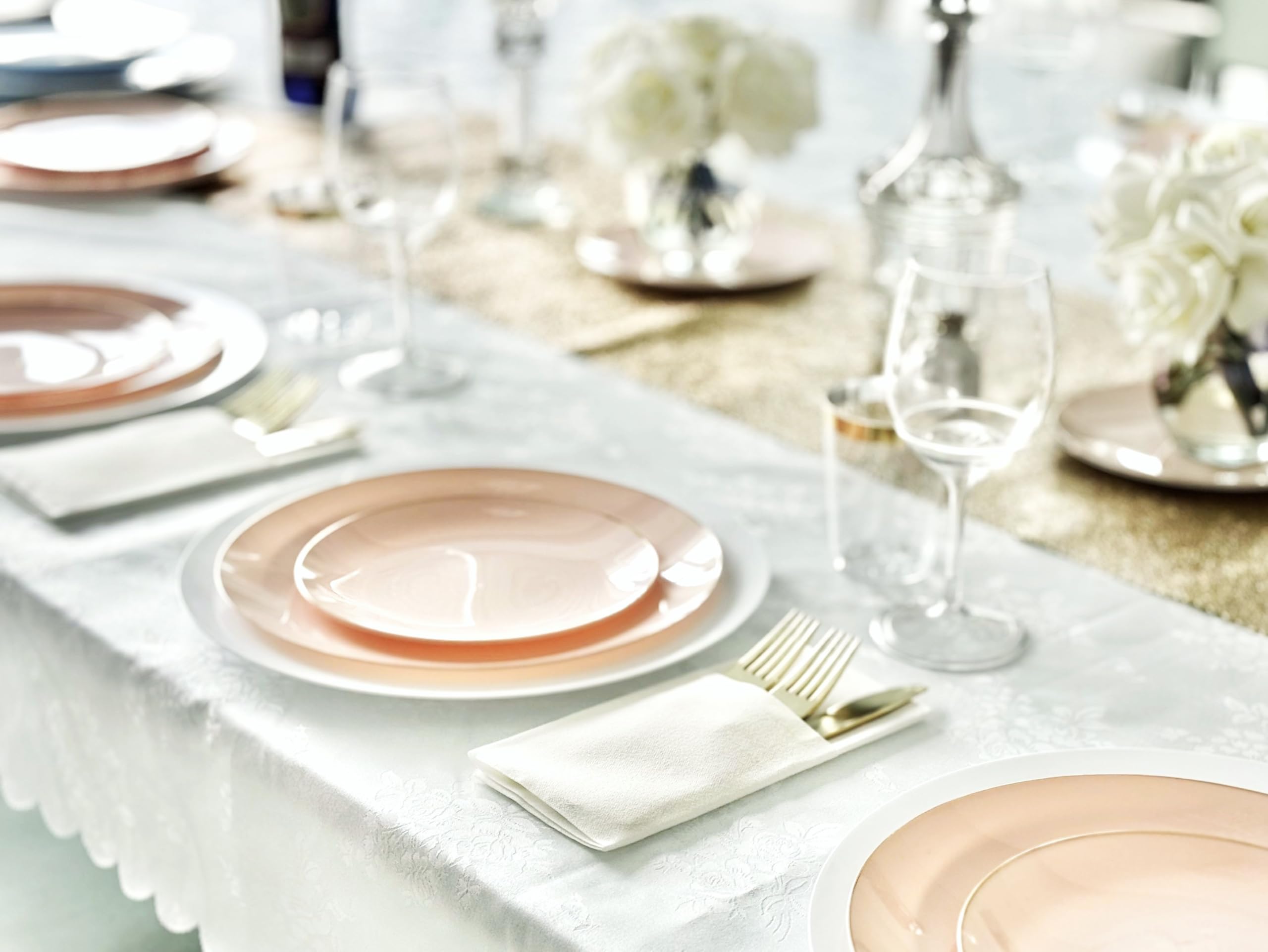 240-Pack Disposable Plastic Plates for Weddings & Parties – 7.5'' Appetizer/Dessert Plates in Bali Blush & Gold – Perfect for Birthday Celebrations, Bridal Showers, and Catering Events