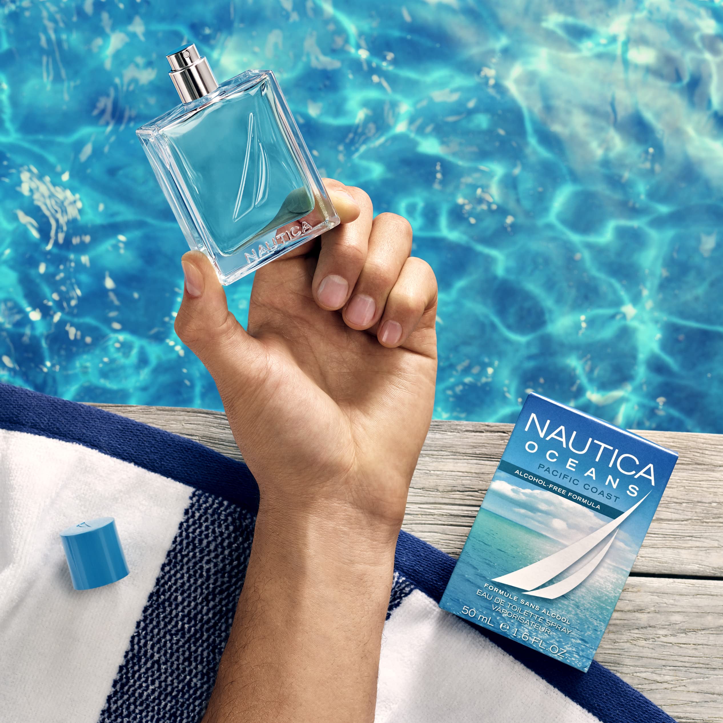 Nautica Oceans Pacific Coast Men's Eau de Toilette - 1.6 oz Fresh Apple, Cyclamen & Amberwood Scent | Long Lasting Daily Cologne | Travel Size Perfume for Work, Gym & Outdoor Adventures